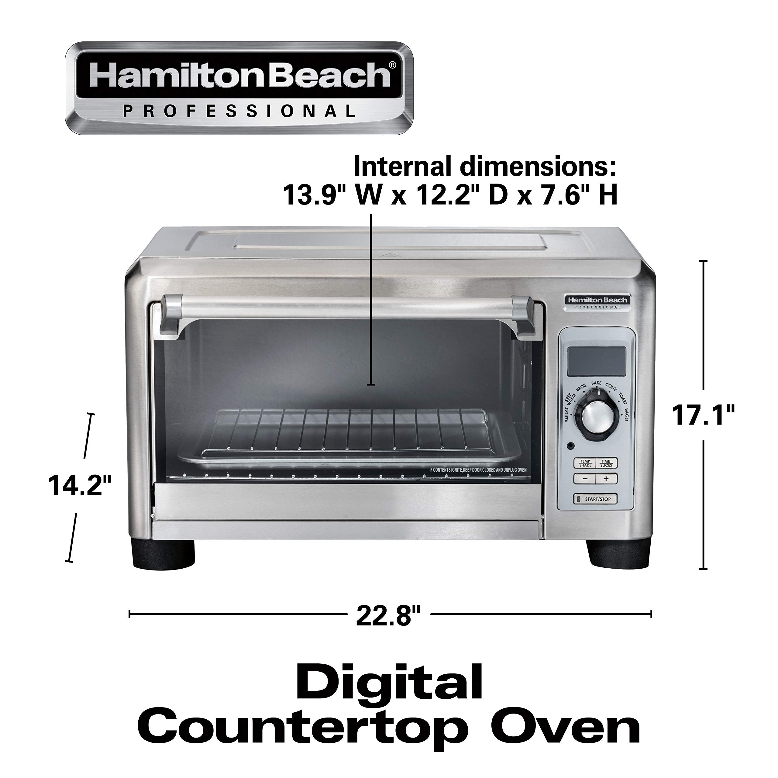 HAMILTON BEACH PROFESSIONAL Digital Convection Countertop Toaster Oven, Large 6-Slice, Temperature Probe, Bake Pan and Broil Rack, Stainless Steel (31240)  - Very Good