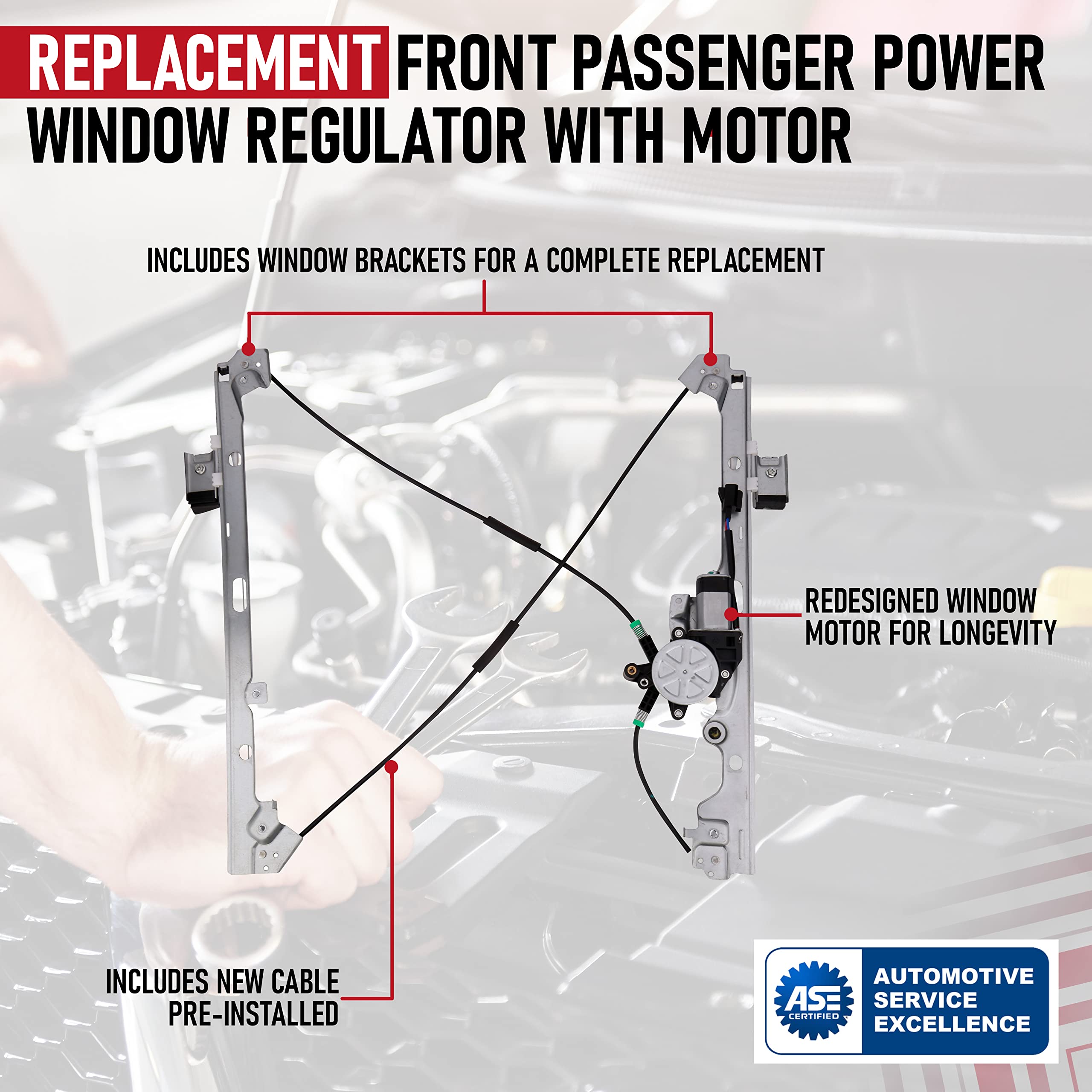 Replacement Front Passenger Power Window Regulator with Motor - Compatible with Cadillac, Chevy, GMC - Escalade, Silverado 1500HD, Suburban 2500, Tahoe, Sierra 3500 Classic, Yukon - Replaces 741-645  - Very Good