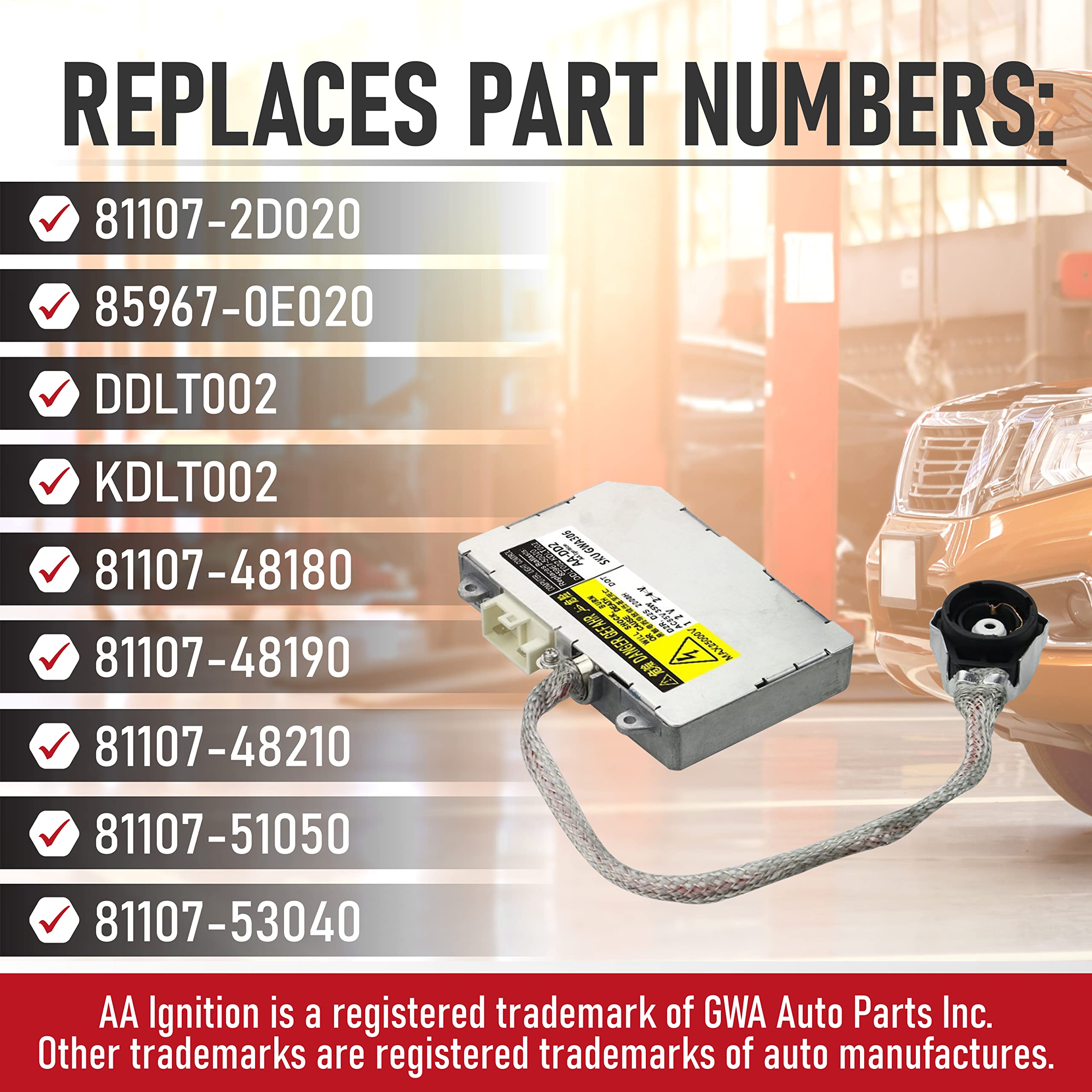 HID Ballast with Ignitor - Headlight Control Unit Module - Replaces 85967-0E020, 81107-2D020, DDLT002, KDLT002 - Compatible with Toyota & Lexus Vehicles - Prius, Avalon, Sienna, ES300, ES330, LS430  - Very Good