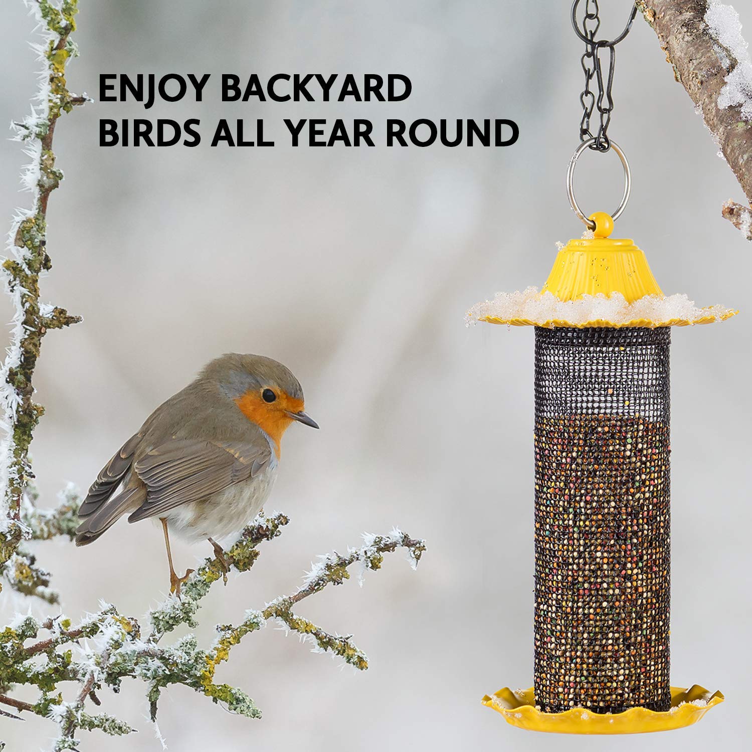 Finch Bird Feeders for Outside [Set of 2] 0.5 LB Capacity Yellow Wild Bird Feeders, Seeds Attracts Small Birds to Backyard & Garden. Tube Bird Feeders for Outdoors.  - Acceptable