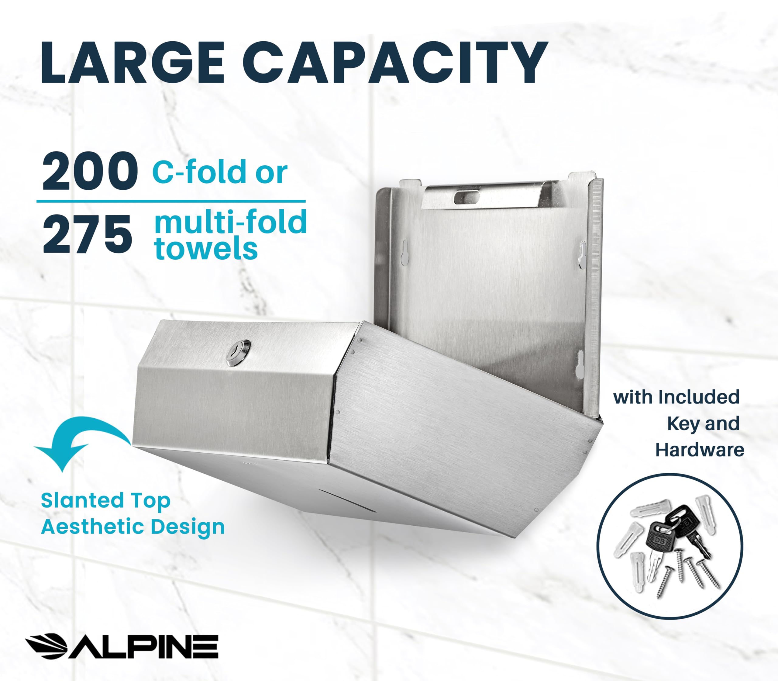 Alpine Paper Towel Dispenser Wall Mount for C Fold, Trifold & Multifold Paper Towels - Stainless Steel Hand Towel Dispenser for Commercial & Residential Use  - Like New