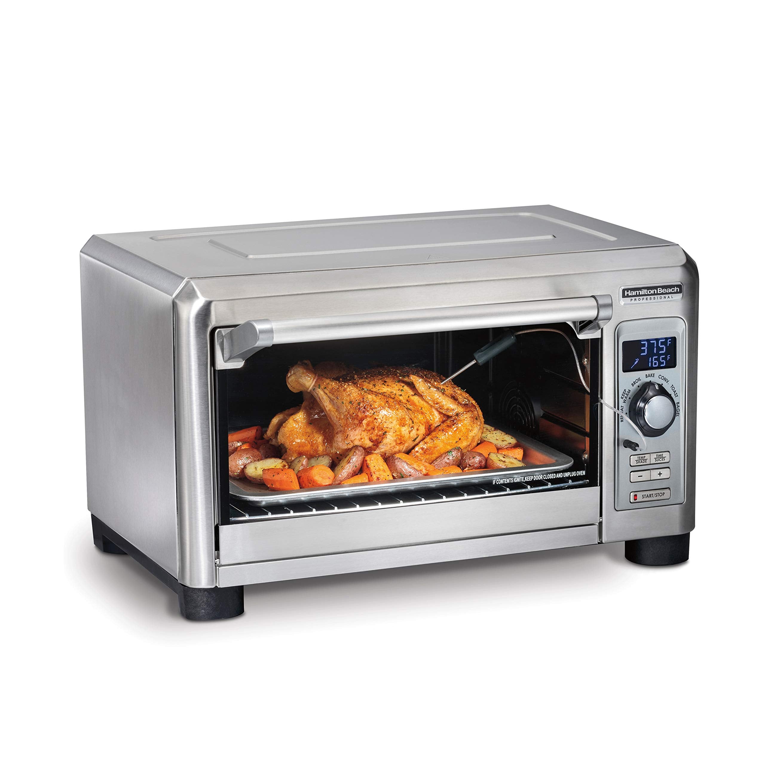 HAMILTON BEACH PROFESSIONAL Digital Convection Countertop Toaster Oven, Large 6-Slice, Temperature Probe, Bake Pan and Broil Rack, Stainless Steel (31240)  - Very Good