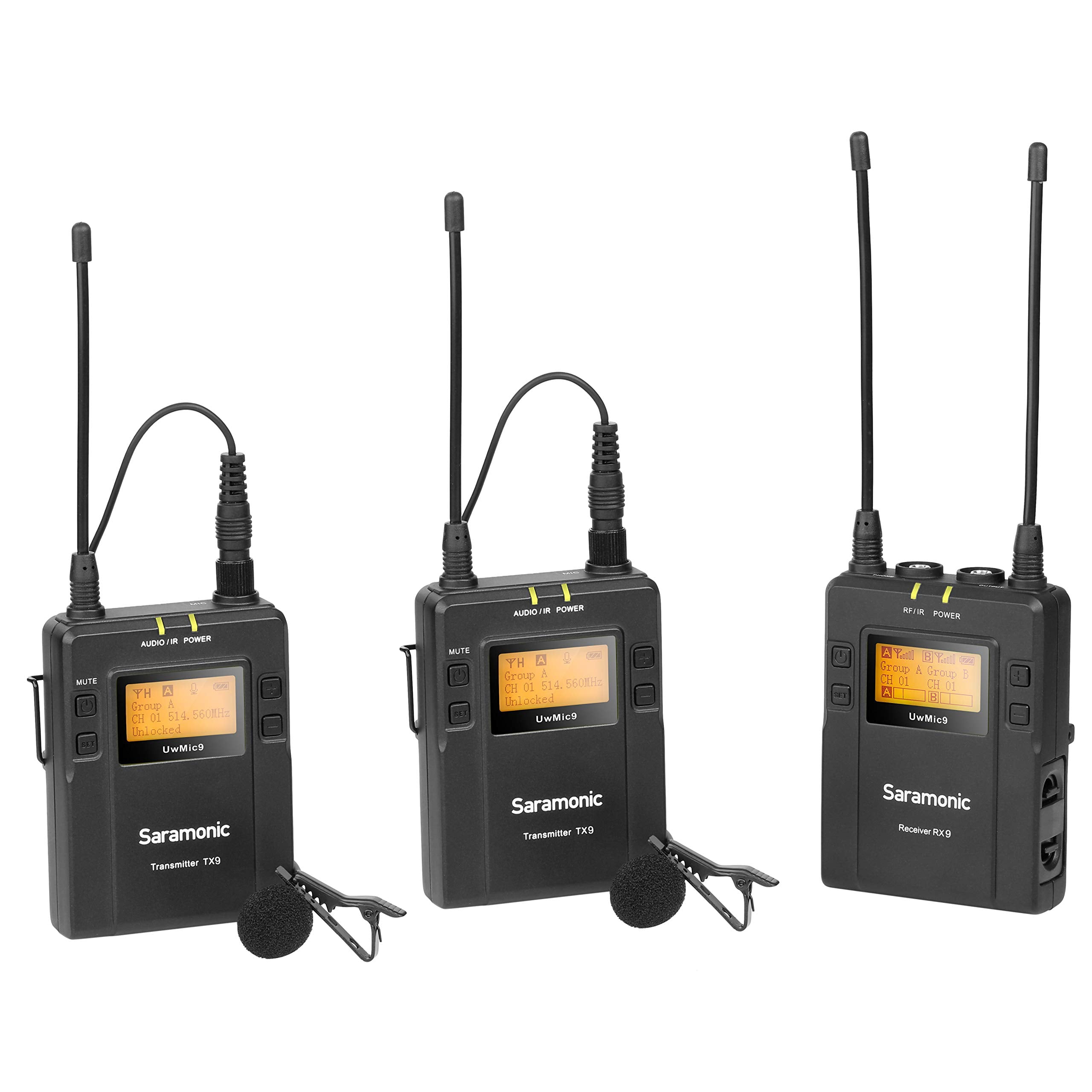 Saramonic UwMIC9 96-Channel Digital UHF Wireless Dual Lavalier Microphone System, Includes 2x TX9 Bodypack Transmitter and RX9 Portable Receiver  - Acceptable