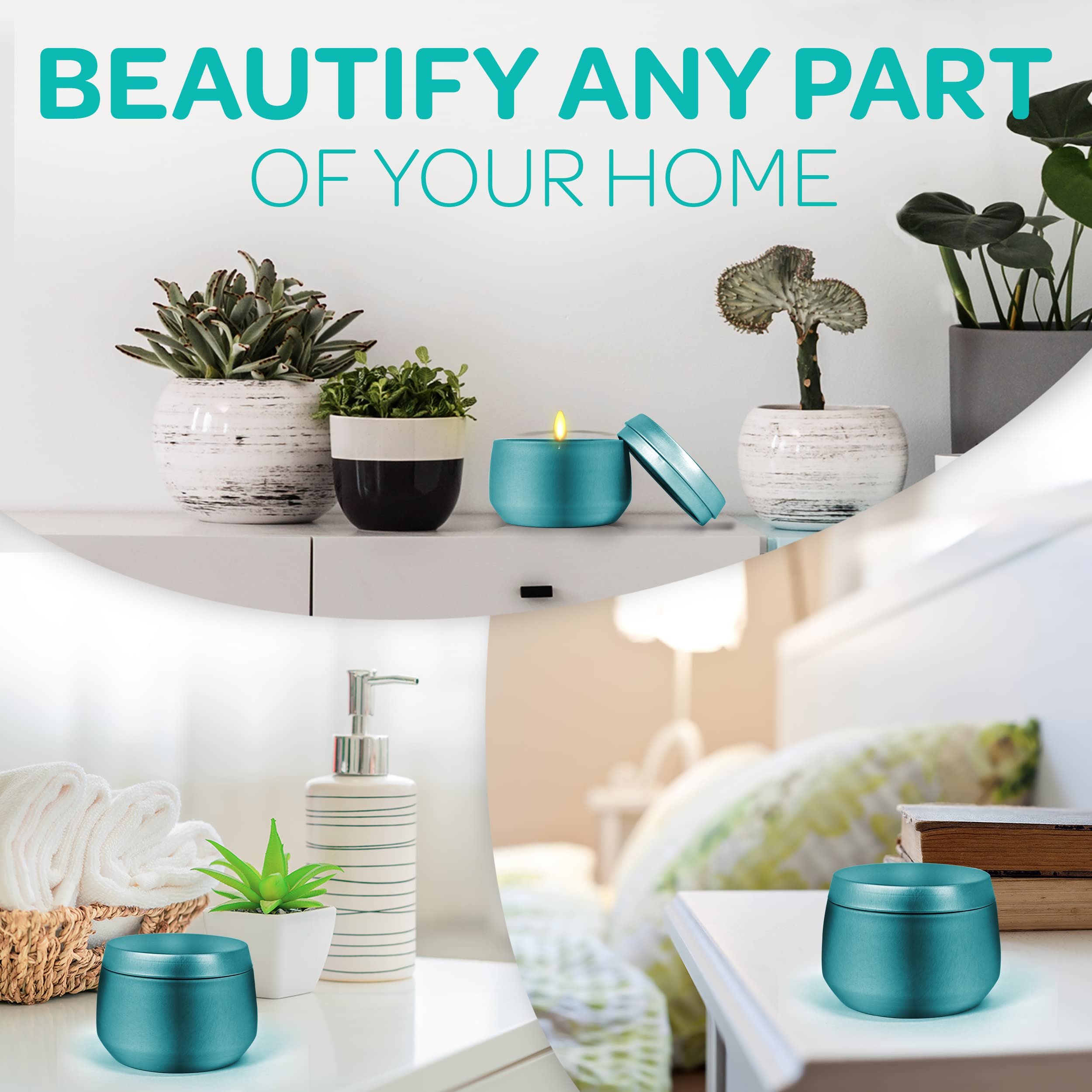 Hearts & Crafts Teal Candle Tins 4 oz with Lids - 24-Pack of Bulk Candle Jars for Making Candles, Arts & Crafts, Storage, Gifts, and More - Empty Candle Jars with Lids  - Like New