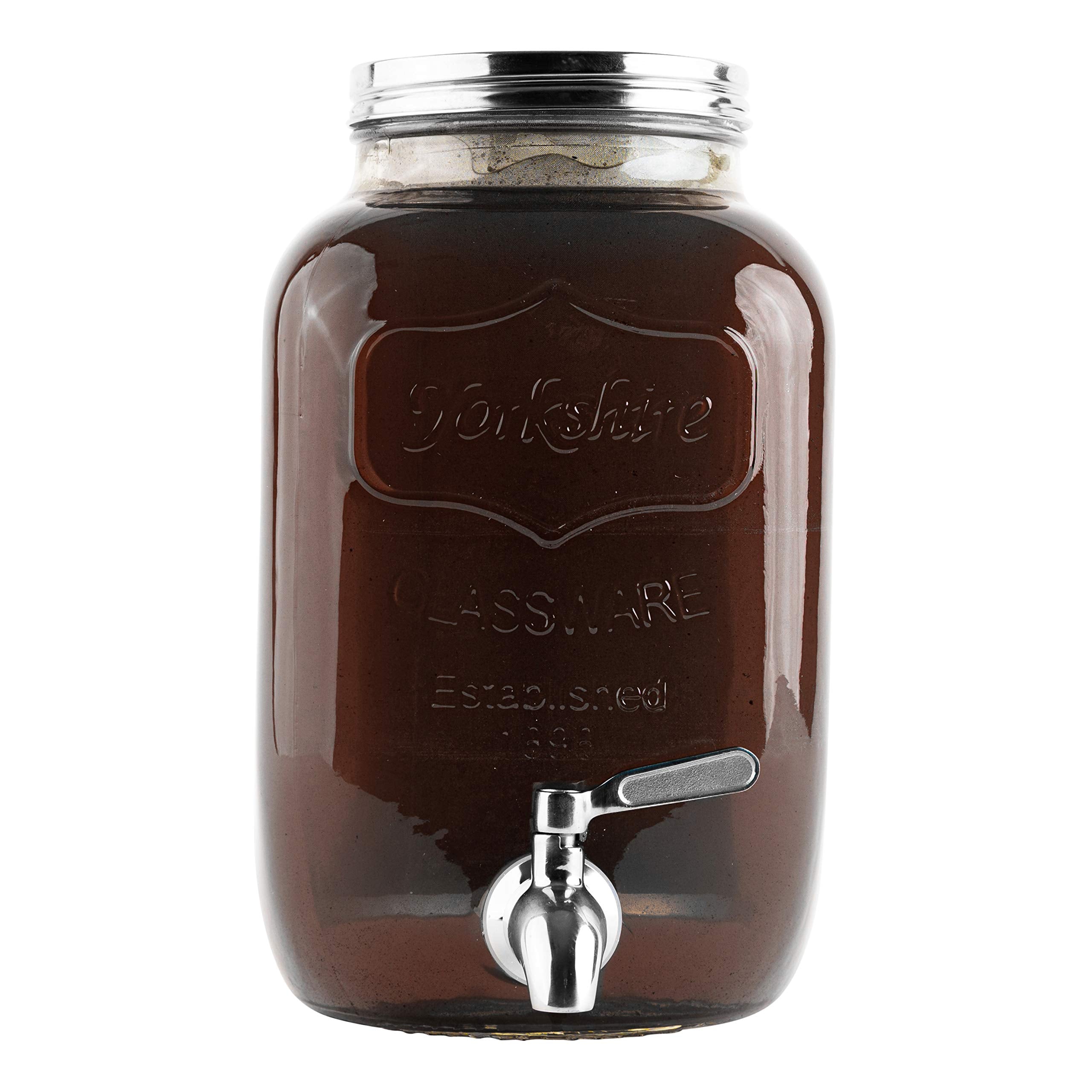 kitchentoolz Gallon Cold Brew Coffee Maker Dispenser - 4 Quart Strong Glass Container with Stainless Steel Spigot Dispenser, Metal Filter and Airtight Metal Lid -for Large Batch Cold Brewing  - Like New