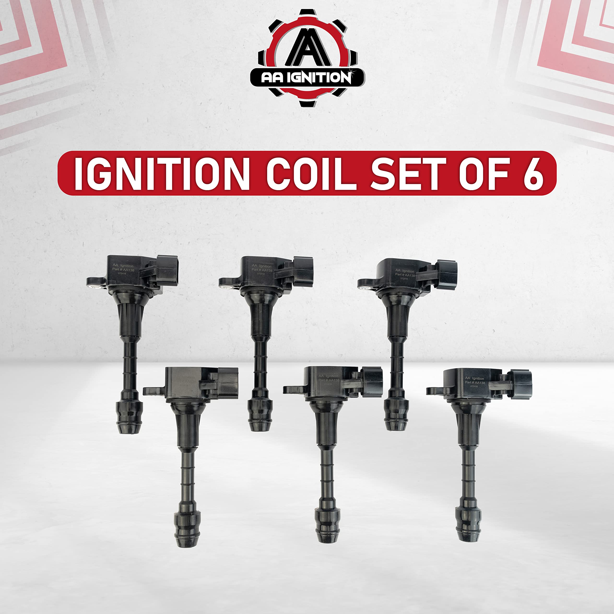 Ignition Coil Pack Set of 6 - Compatible with Infiniti FX35, G35, M35 & Nissan 350Z Vehicles - Replaces 22448-AL61C, UF401, IGC0007, 6734025, 22448AL615 - Year Models 2000-2008 - 3.5L V6 Coils  - Very Good