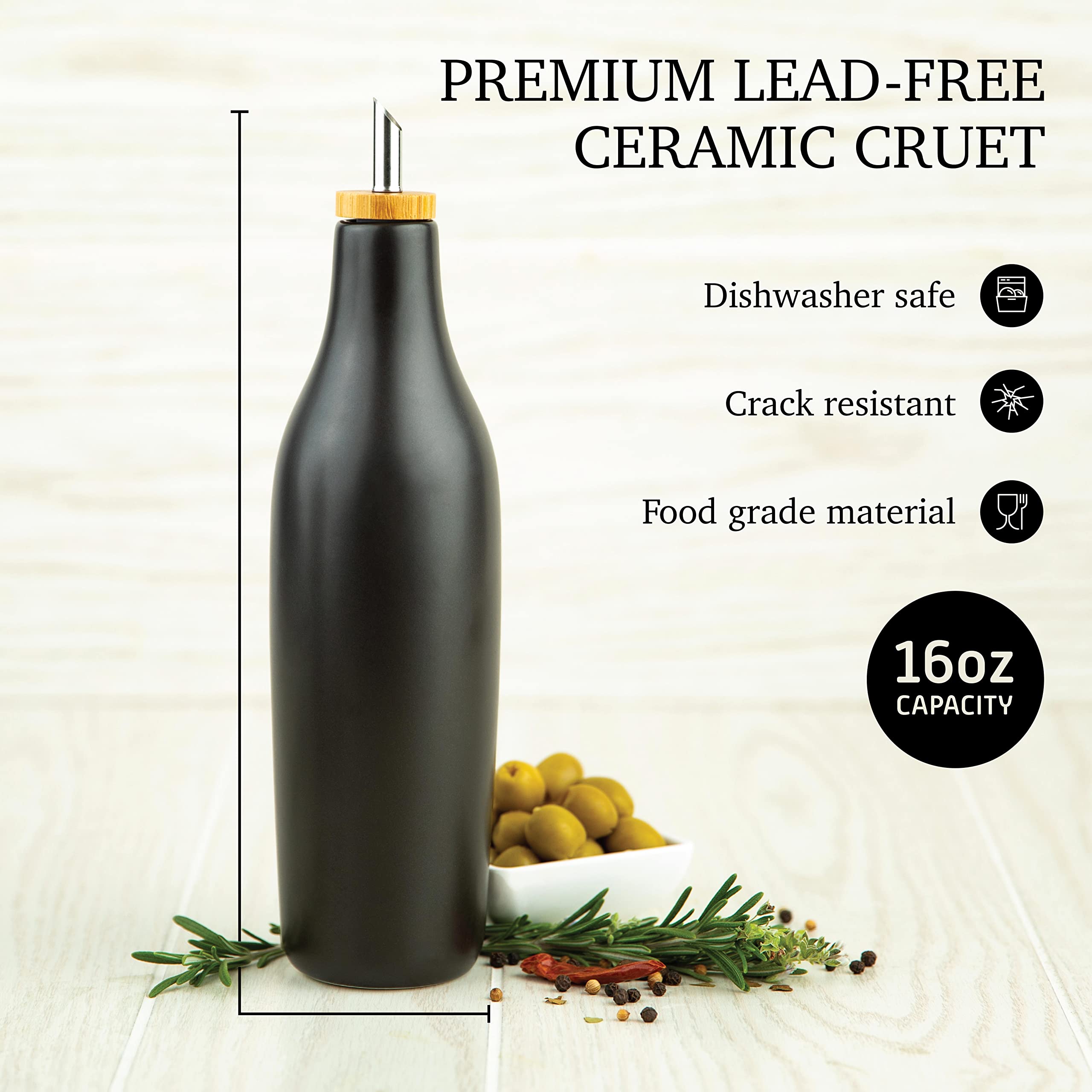 kitchentoolz Ceramic Olive Oil Dispenser Bottle, 16 Oz Container for Kitchen Counter  - Like New