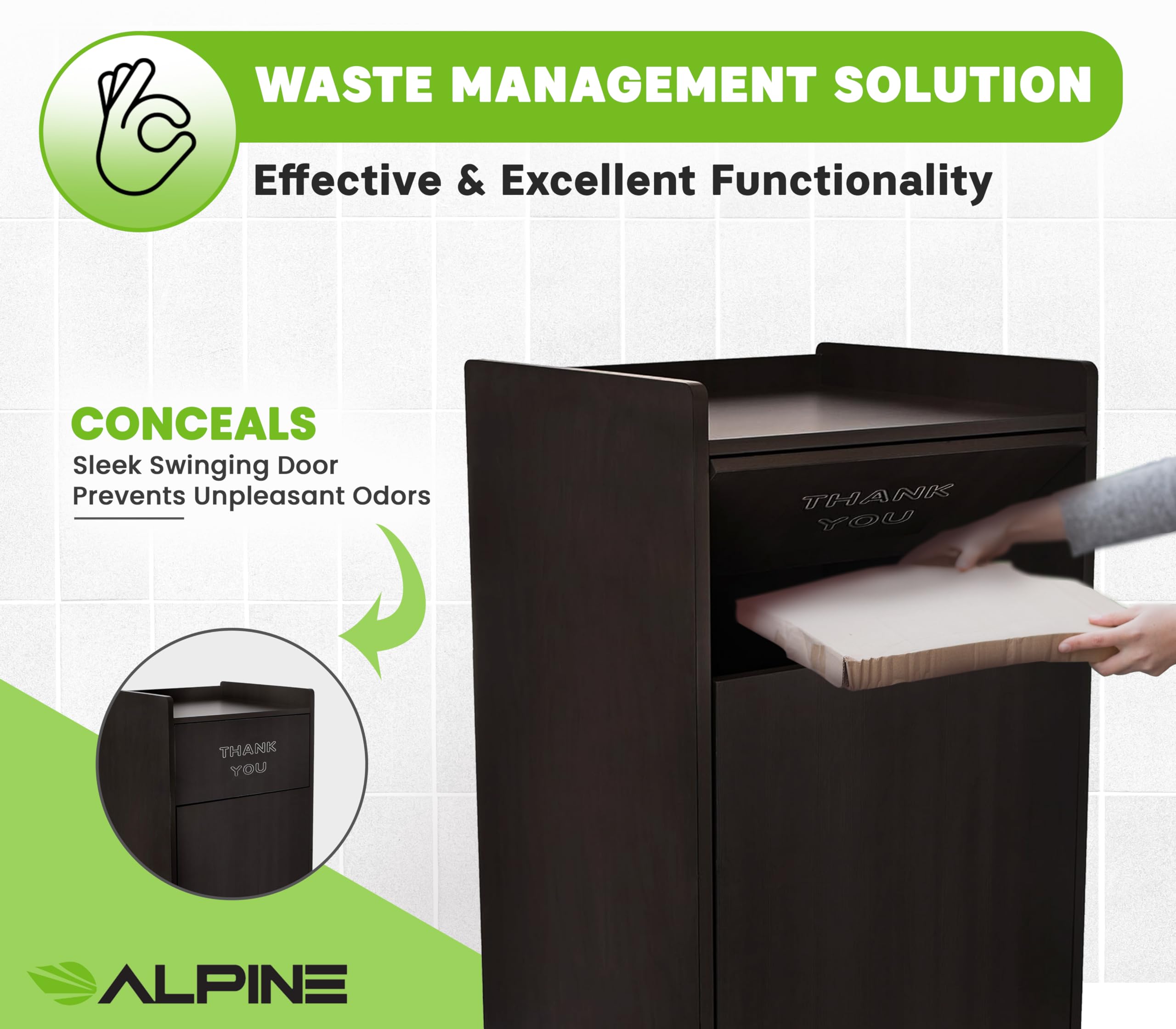 Alpine Industries 40 Gallon Wood Trash Can - Large Indoor Receptacle Enclosure with Drop Hole and Tray Shelf - Great for Restaurants, Cafeterias, Food Courts Variation  - Acceptable