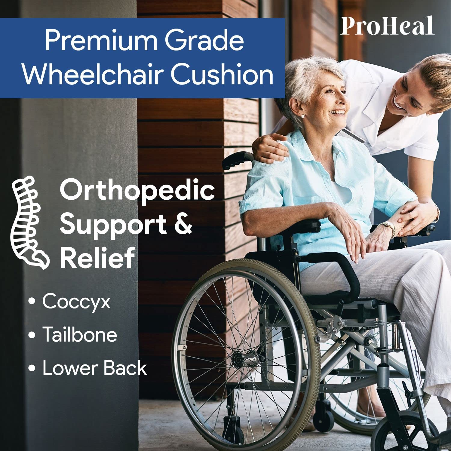 ProHeal Foam Wheelchair Cushion - Comfort and Pressure Relief Seat Cushion for Office Chair - Prevents and Treats Pressure Sores - Breathable and Fluid Resistant Stretch Nylon Cover  - Like New