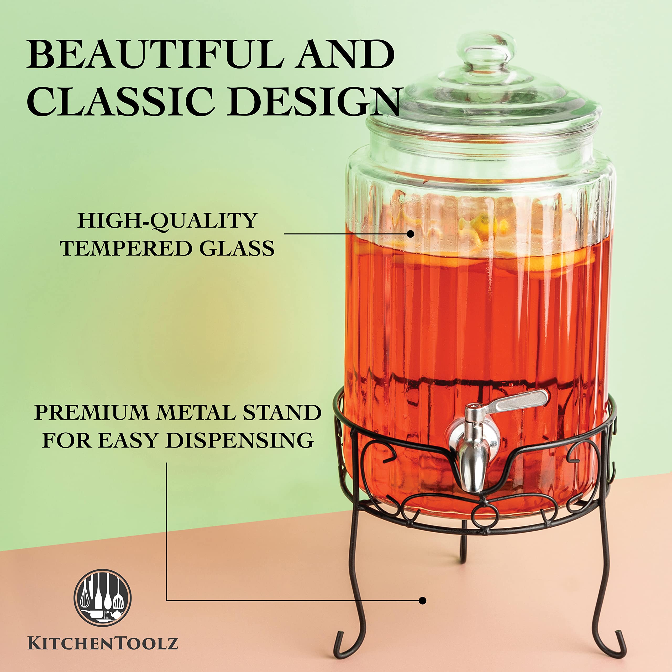 1.5 Gallon Glass Beverage Dispenser with Stainless Steel Spigot on Metal Stand, Mason Drink Dispenser For Parties, Sun Tea, Iced Tea, Water or Kombucha  - Like New