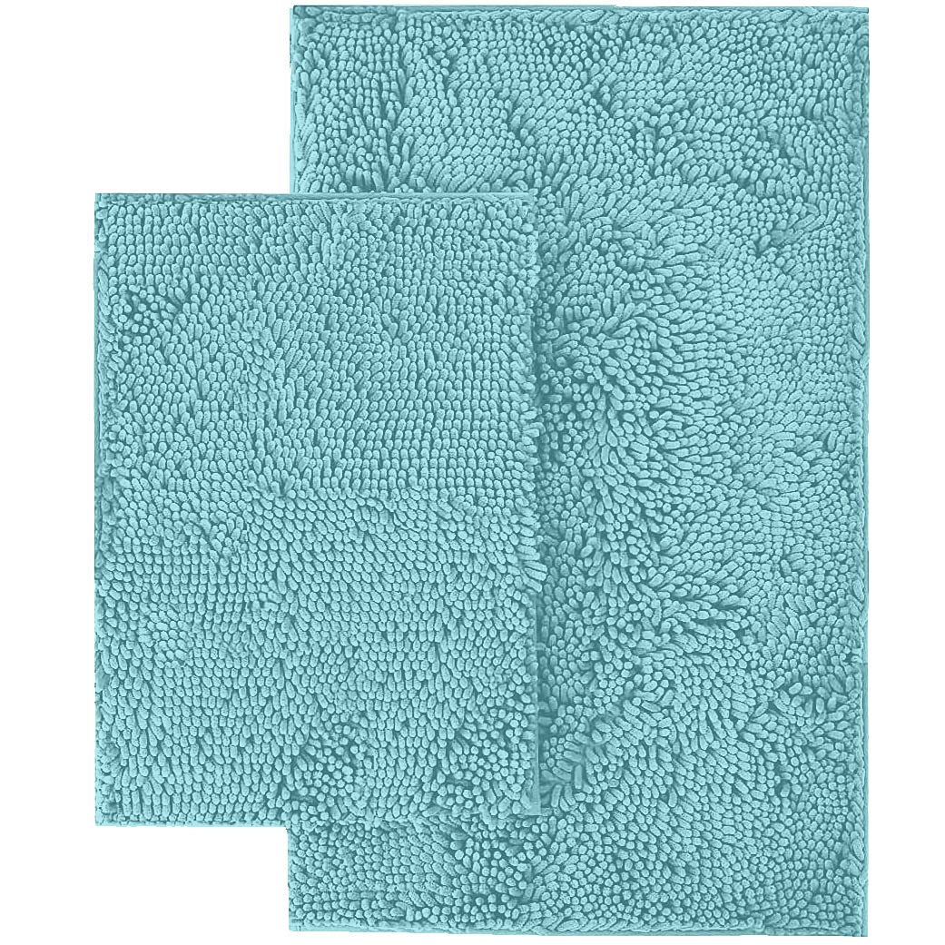 LuxUrux Bathroom Rug Set�Extra-Soft Plush Bath mat Shower Bathroom Rugs,1'' Chenille Microfiber Material, Super Absorbent (30 X 20'' + 23 x 15'', Spa Blue)  - Like New