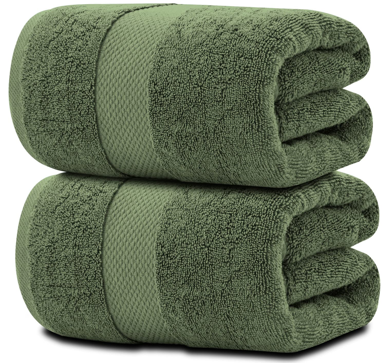 White Classic Luxury Soft Bath Sheet Towels - 650 GSM Cotton Luxury Bath Towels Extra Large 35x70 | Highly Absorbent and Quick Dry | Hotel Quality Extra Large Bath Towels Oversized, Dark Green, 2 Pack  - Like New