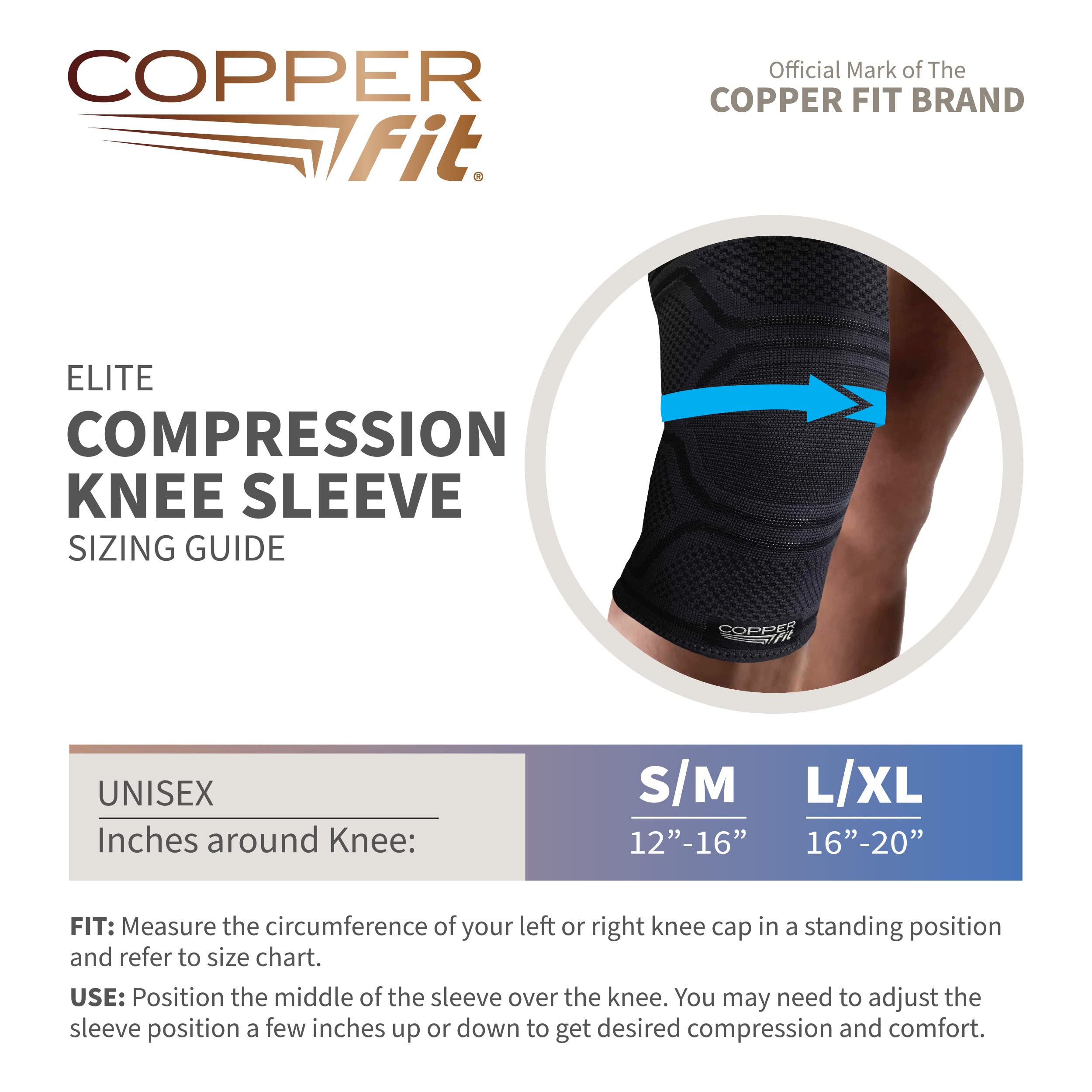 Copper Fit Elite Knee Compression Sleeve Knee Brace, Black | One Knee Sleeve Included  - Like New