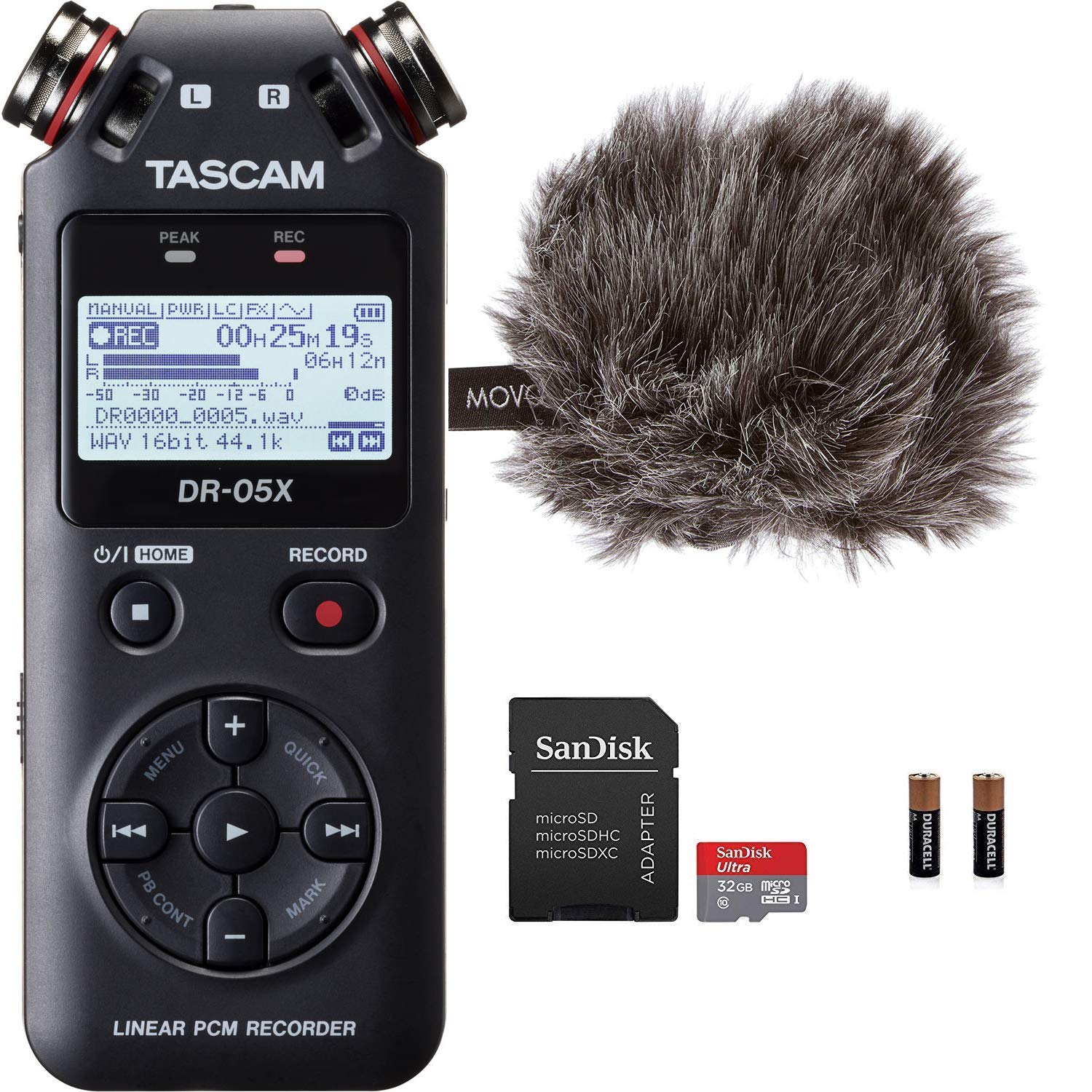 Tascam DR-05X Stereo Handheld Digital Audio Recorder & USB Interface Bundle with Movo"Deadcat" Windscreen and 32GB Micro SD Card (Latest Version)  - Like New