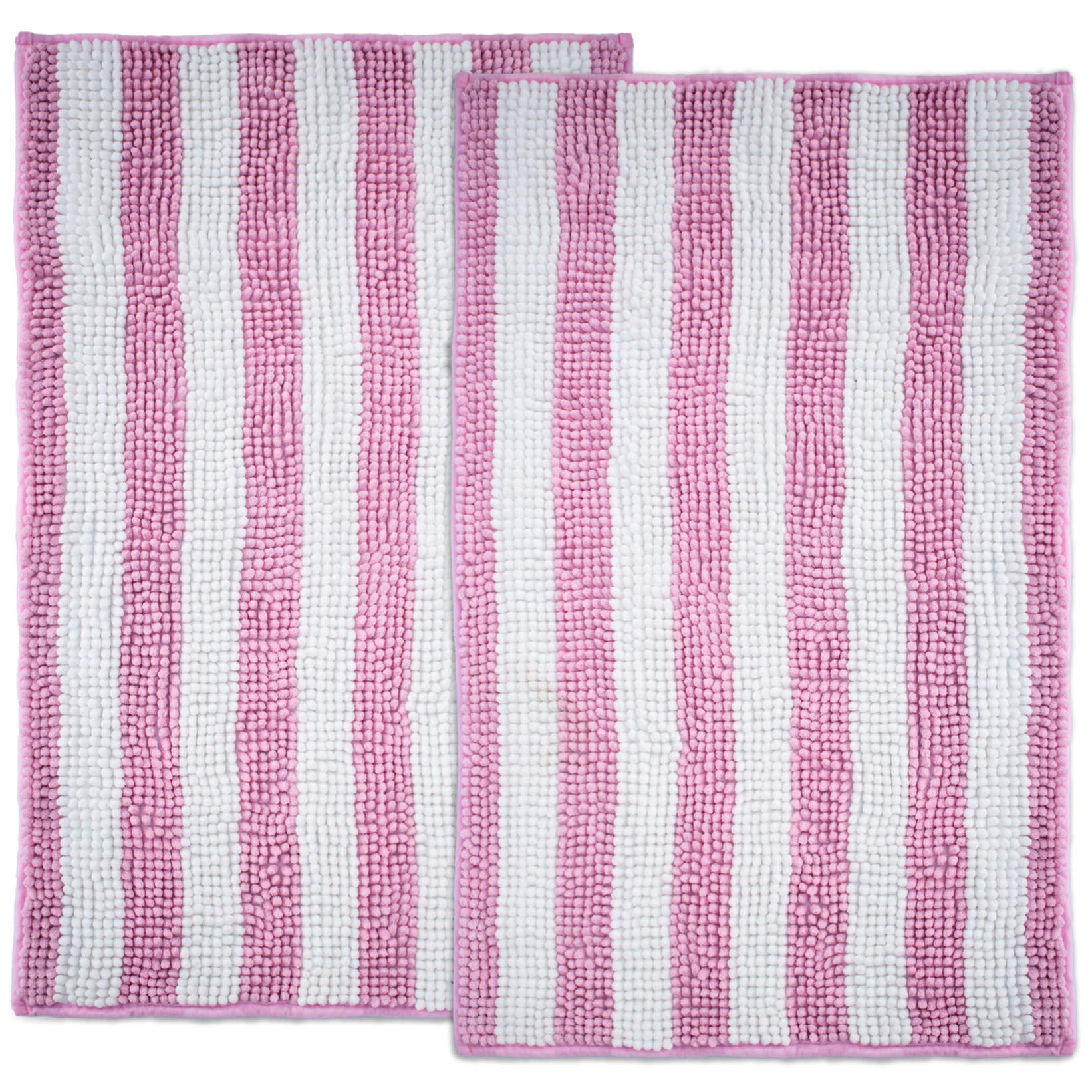 LuxUrux Bathroom Rug Mat Set�Extra-Soft Plush Bath mat Shower Bathroom Rugs 16 x 24 inch Set,1'' Chenille Microfiber Material, Super Absorbent. (15 x 23'', Striped Pink)  - Very Good