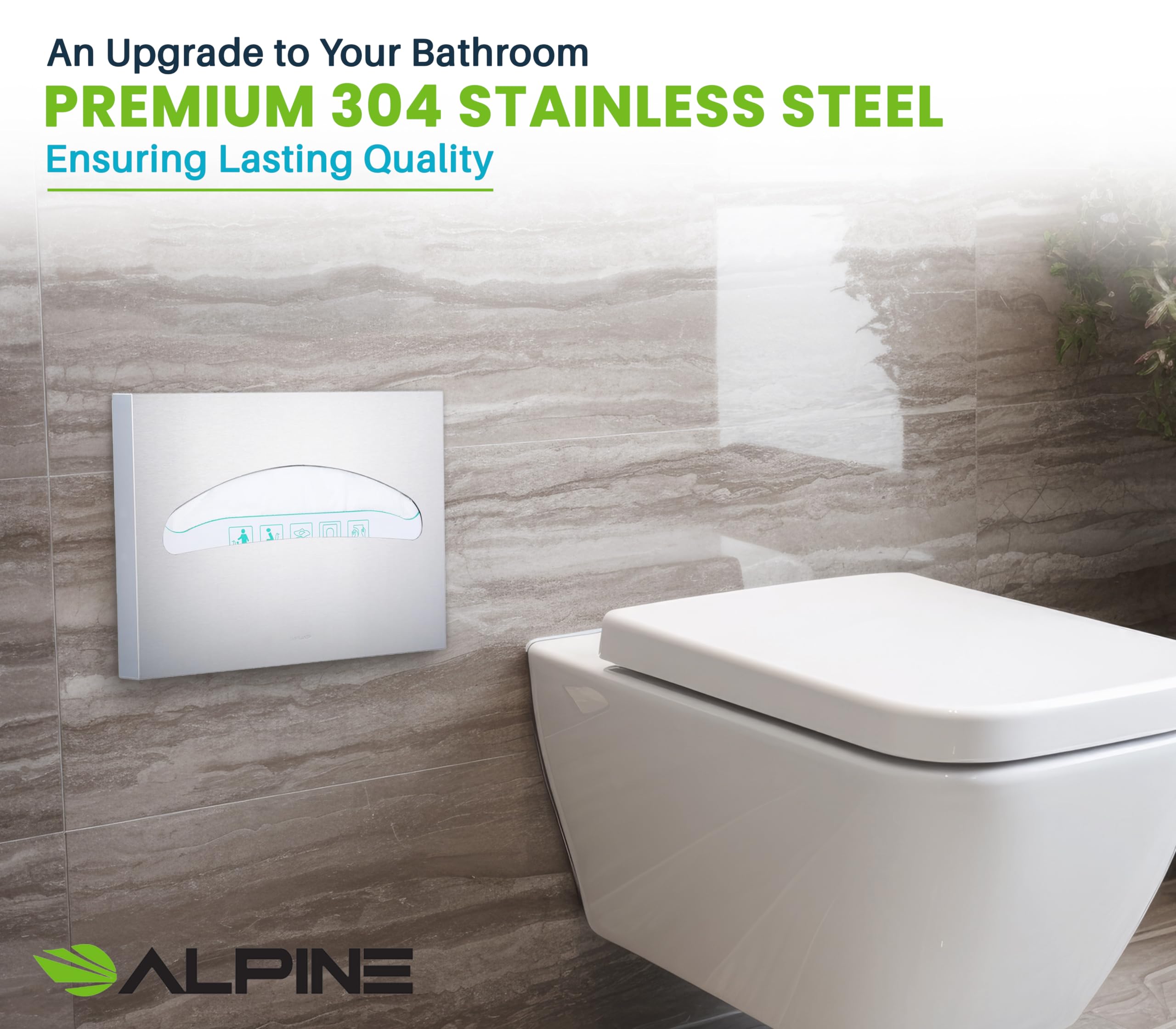 Alpine Toilet Seat Cover Dispenser Wall Mount, Toilet Seat Cover Holder for Disposable Toilet Seat Covers, Corrosion Free, Premium Grade Brushed Stainless Steel  - Very Good