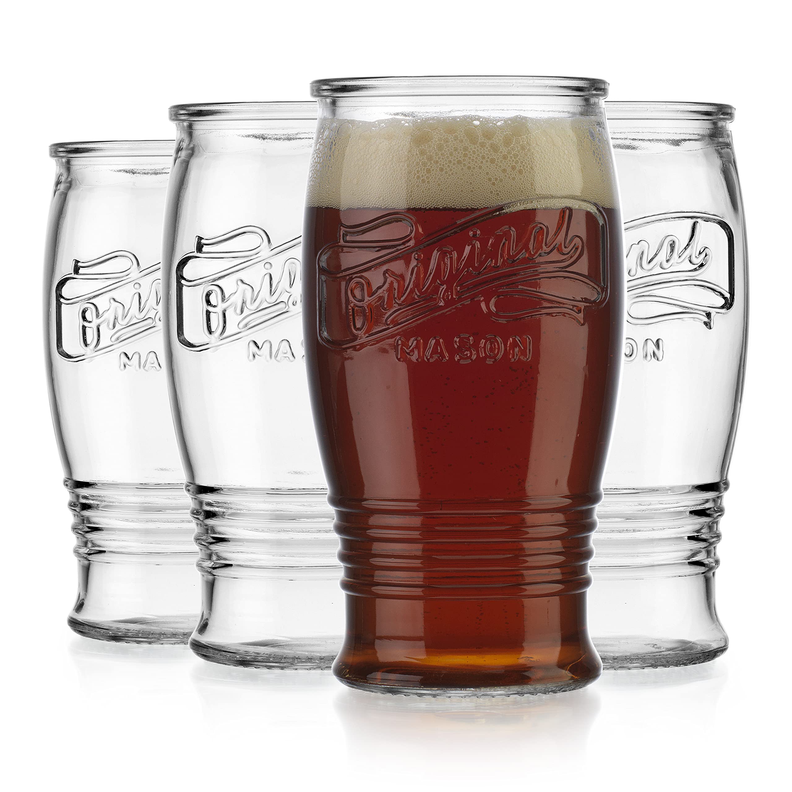 Glaver's Pilsner Glasses 16 Oz. Beer Glasses, Set Of 4 Tall Original Mason Glasses, Wheat Beer Pint Glasses, Drinking Cups For Juice, Smoothies, Beverages, Cocktail Drinkware, Dishware Safe.  - Like New