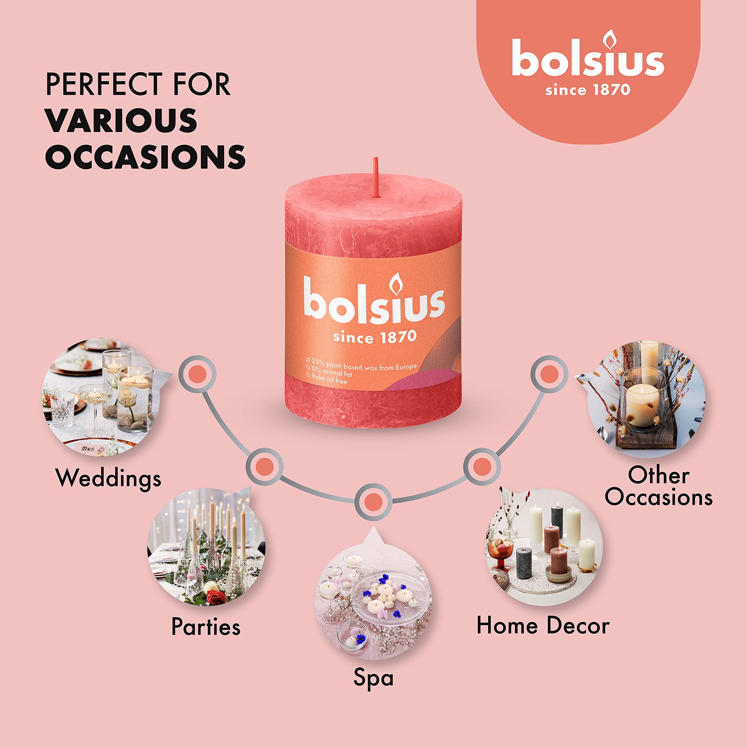 BOLSIUS Pillar Candles - Premium European Quality - Natural Eco-Friendly Plant-Based Wax - Unscented Dripless Smokeless  - Good