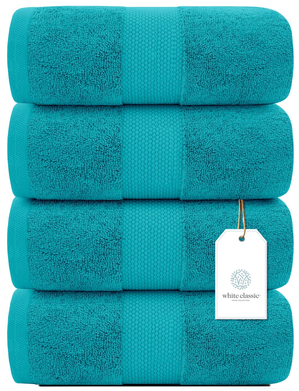 White Classic Luxury Bath Towels Set of 4 Large - 700 GSM Cotton Ultra Soft Bath Towels 27x54 | Highly Absorbent and Quick Dry | Hotel Towels for Bathroom Luxury, Plush Shower Towels, Aqua  - Acceptable