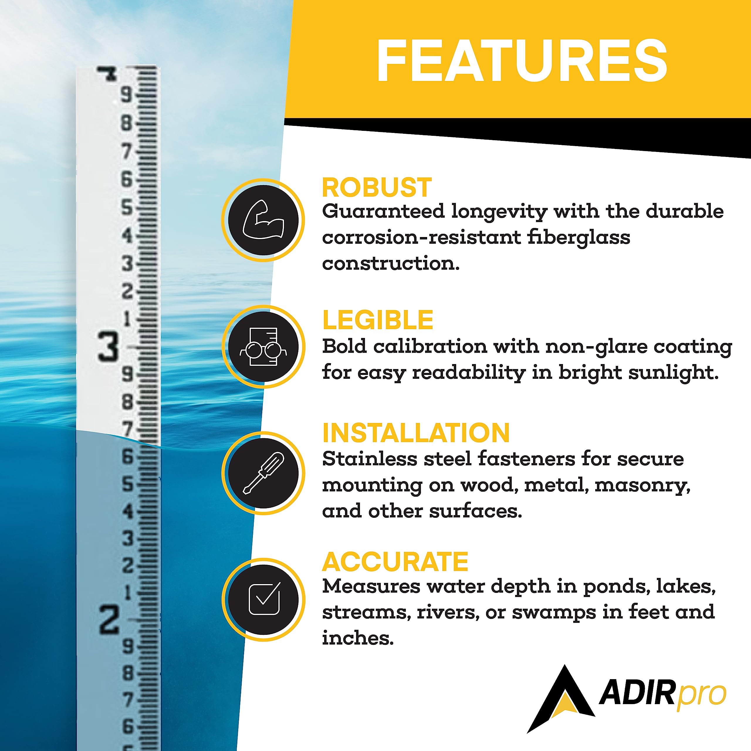 AdirPro 4" Wide Stream Gauge - Heavy Duty Gauge - All Weather Guage (100ths/10ths/feet)  - Like New