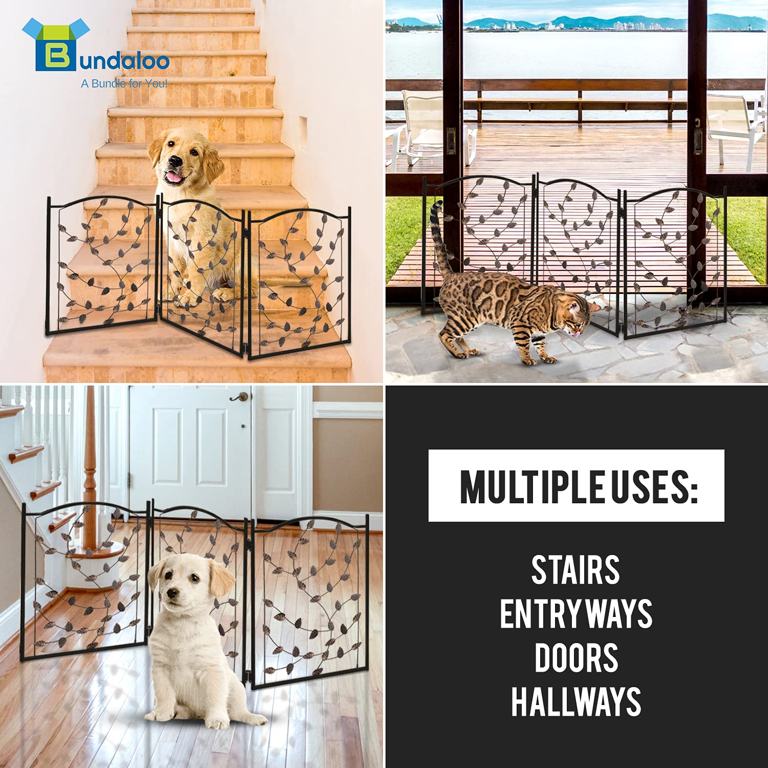Bundaloo Freestanding Metal Folding Pet Gate | Large Portable Panels for Dog & Cat Security | Foldable Enclosure Gates for Puppies | Indoor & Outdoor Safety for Pets  - Very Good