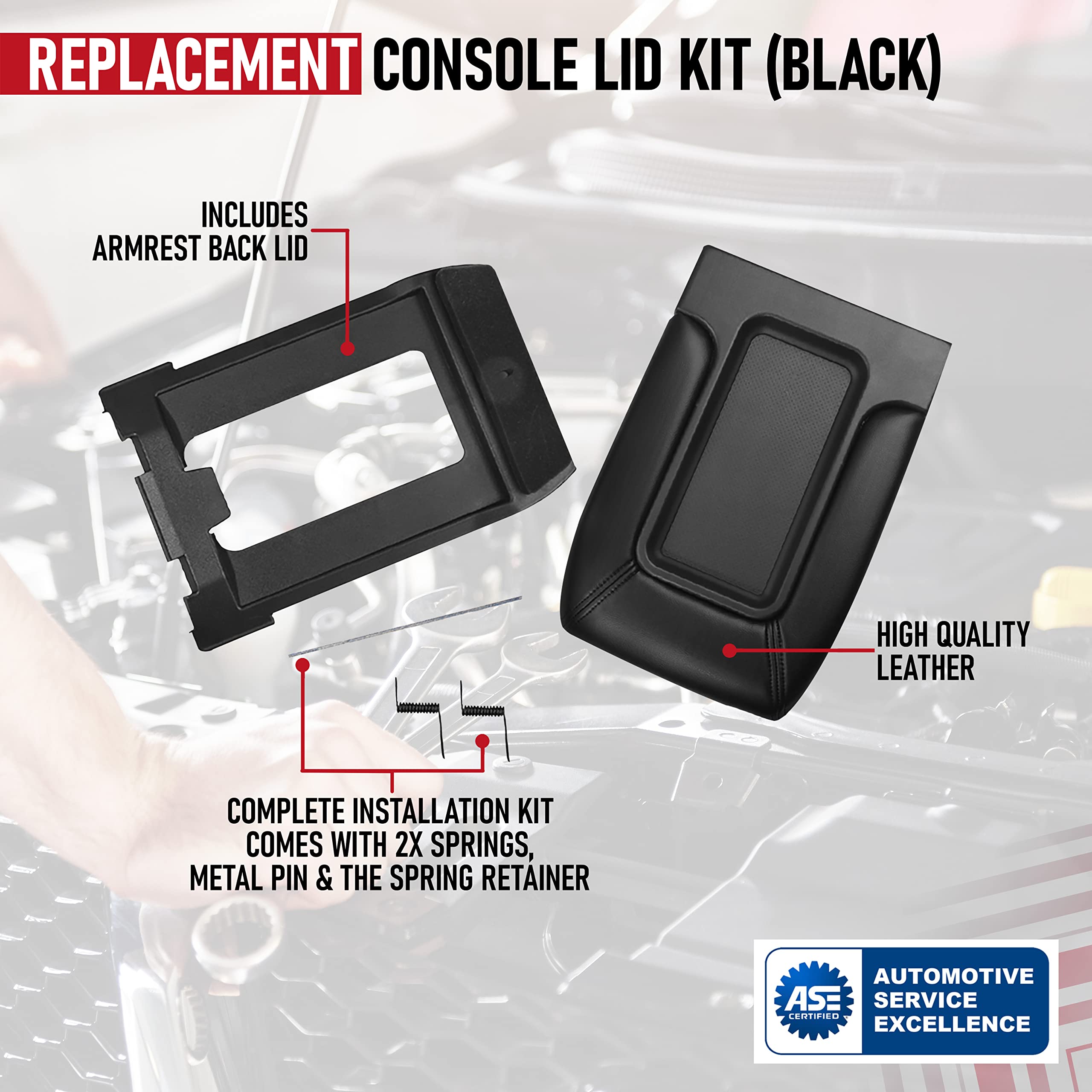 Center Console Lid Replacement Kit Black - Replaces 924-811, 19127364, 19127365, 19127366 - Compatible with Chevy, GMC & Cadillac Vehicles - Silverado, Avalanche, Tahoe, Suburban, Sierra, Yukon  - Very Good