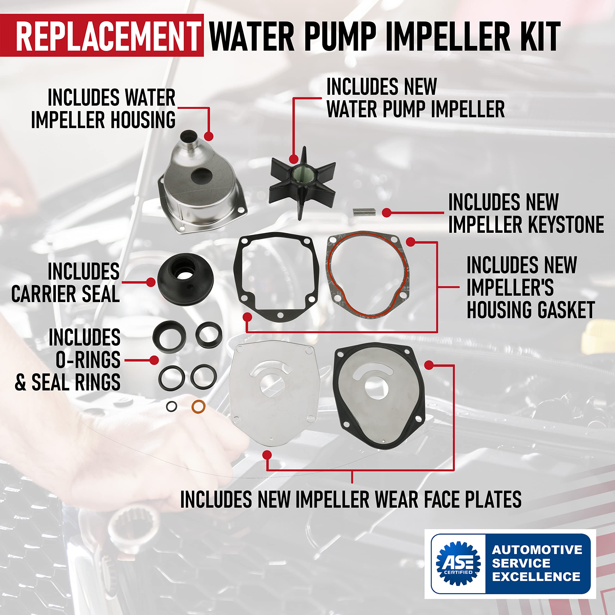 Water Pump Impeller Kit - Compatible with Mercury Marine and Mercruiser - 1991-2021 - Replaces 817275Q05, 817275T4, 18-3147, 9-48315, 12414 - Alpha One Gen 2 Engines - Stern and Vazer Drives  - Very Good