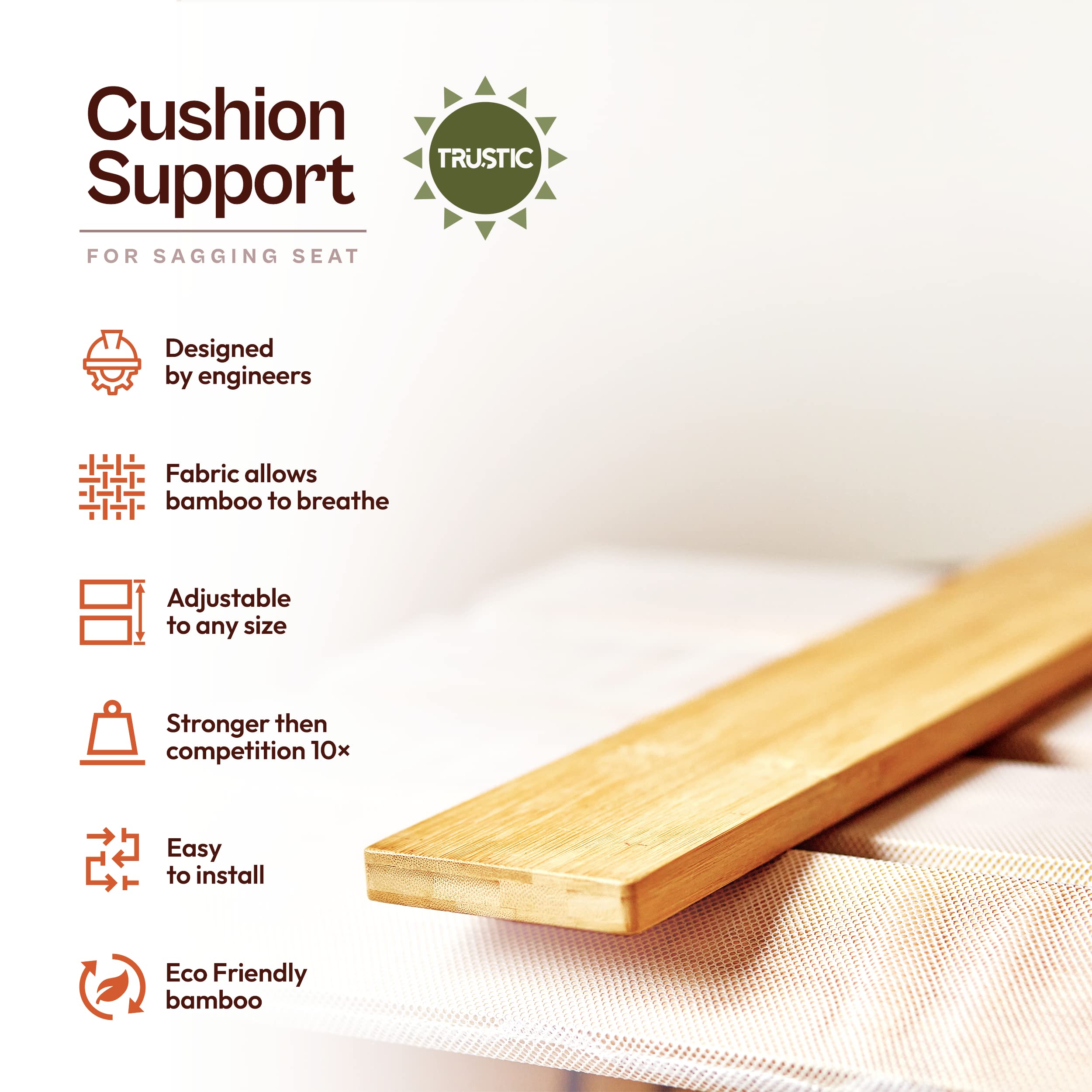 Trustic - Adjustable Bamboo Cushion Support - Furniture Sagging Fix, Size 21"x 22"  - Good