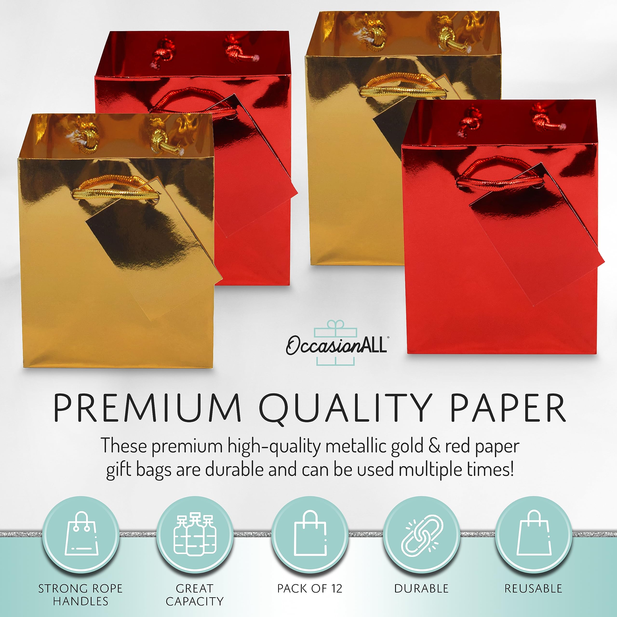 OccasionALL Assorted Red and Gold Metallic Gift Bags  - Like New