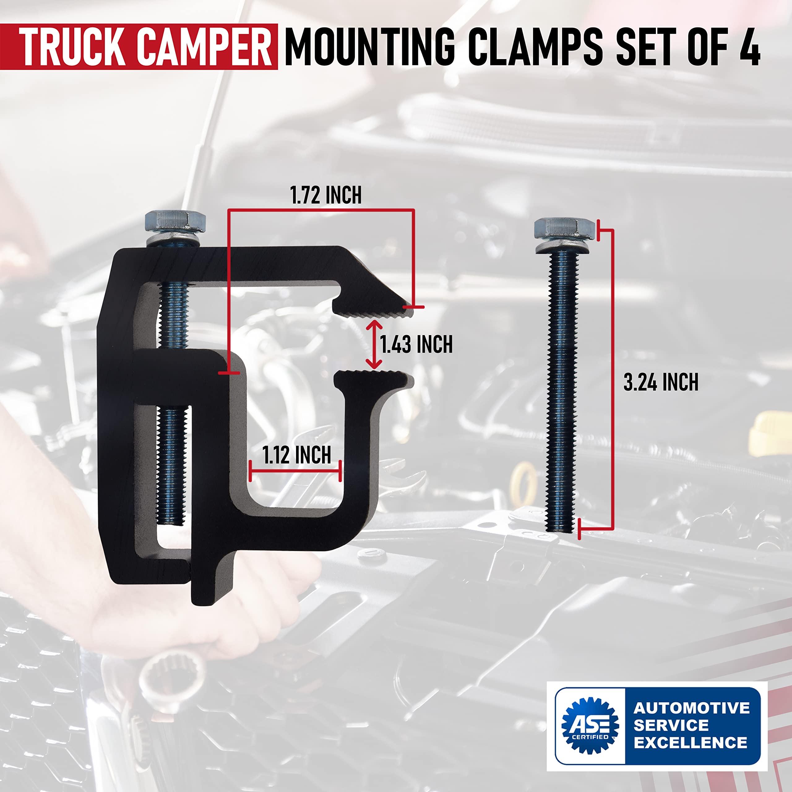 Truck Camper Mounting Clamps Set of 4 - Compatible with Chevy, Ford, Dodge and Toyota Trucks - Tundra, Dakota, Ram, Sierra, Silverado, Avalanche, F150, 1500, 2500, 3500 - Universal Camper Shell Lock  - Like New