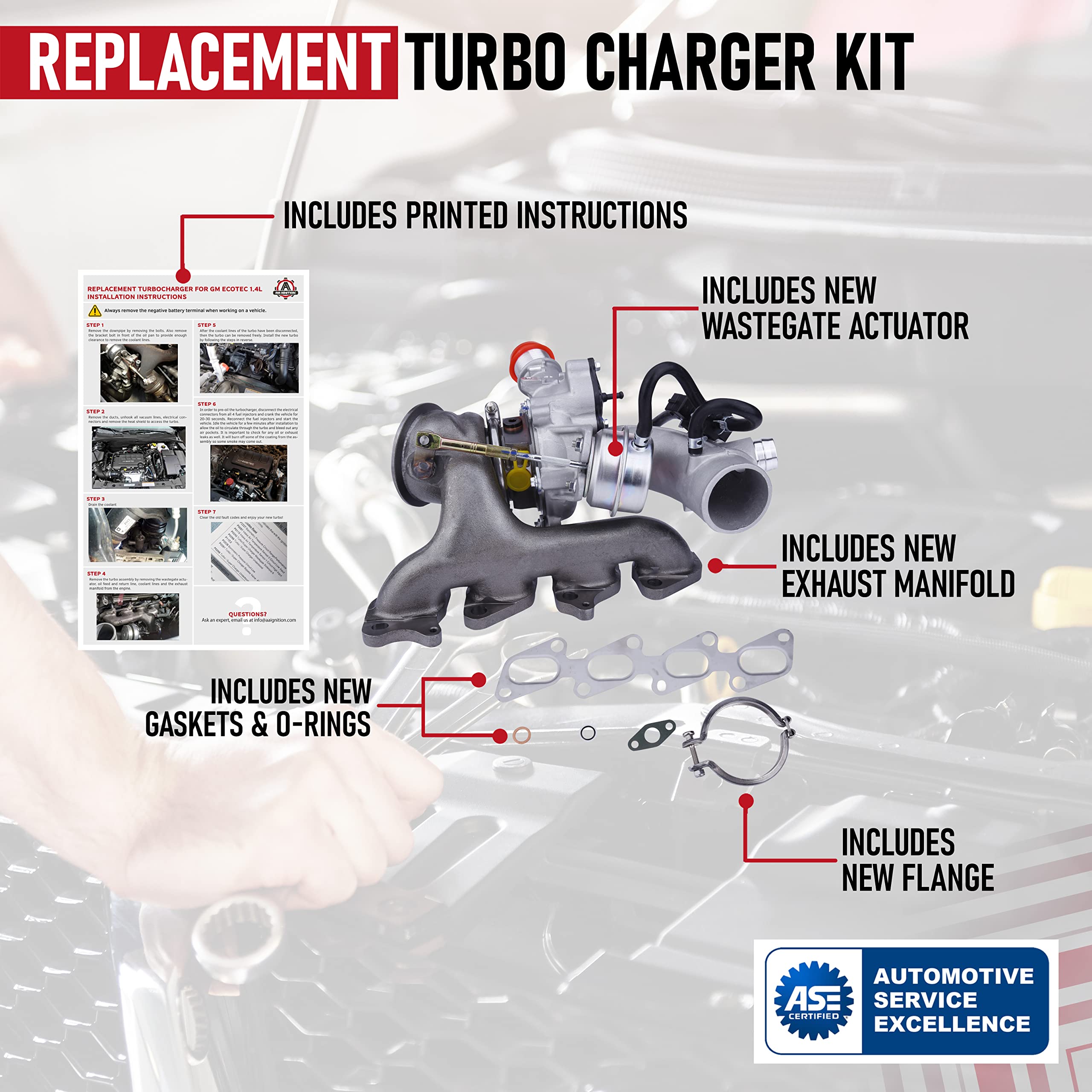 Replacement Turbo Charger with Gasket Kit- Compatible with Buick and Chevrolet Vehicles - 2011-2019 - Encore, Cruze, Cruze Limited, Sonic, Trax - 1.4L L4, 1.4T Engines - Replaces 55565353, 667-203  - Like New