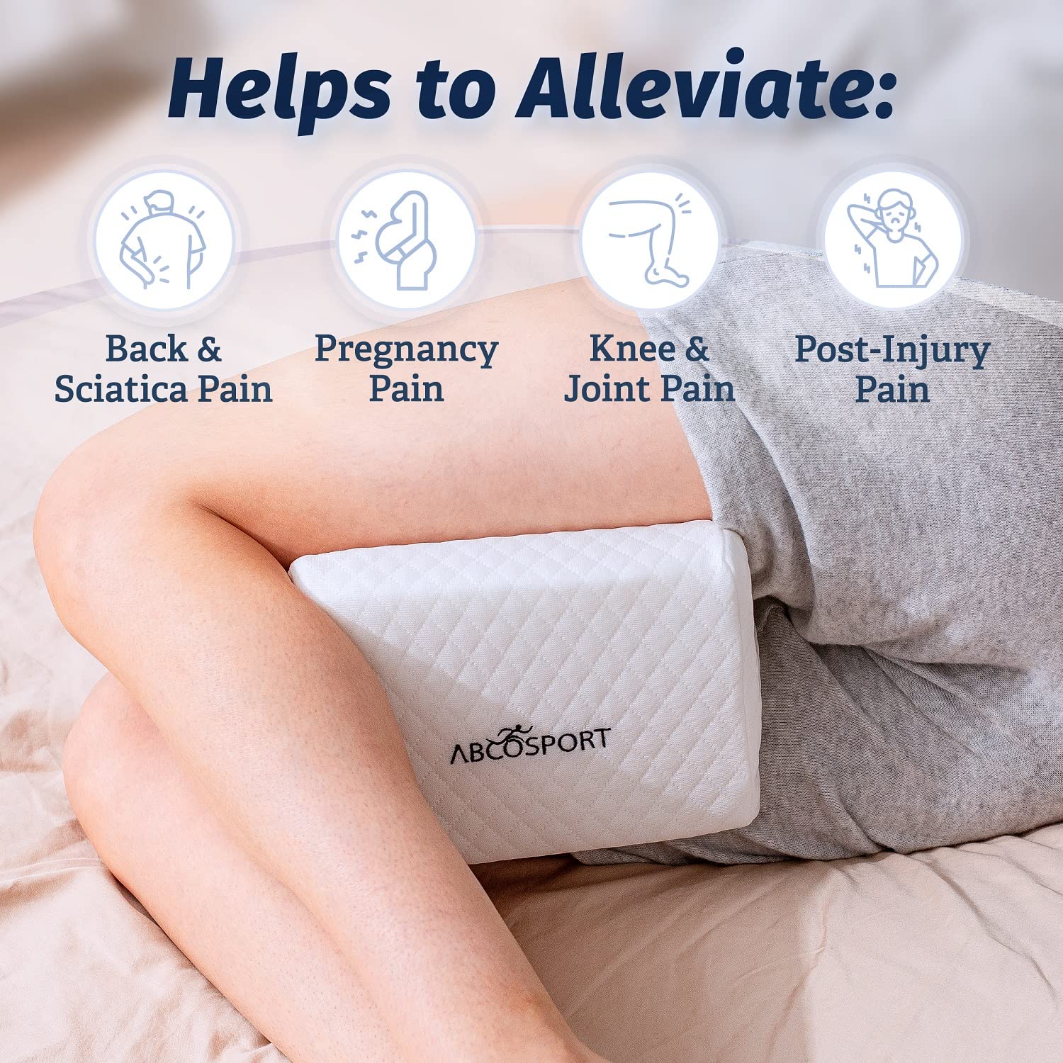 Abco Tech Memory Foam Knee Pillow with Cooling Gel Knee Wedge Pillow Leg Pillow for Side Sleepers Pregnancy Spine Alignment Pain Relief Pillow