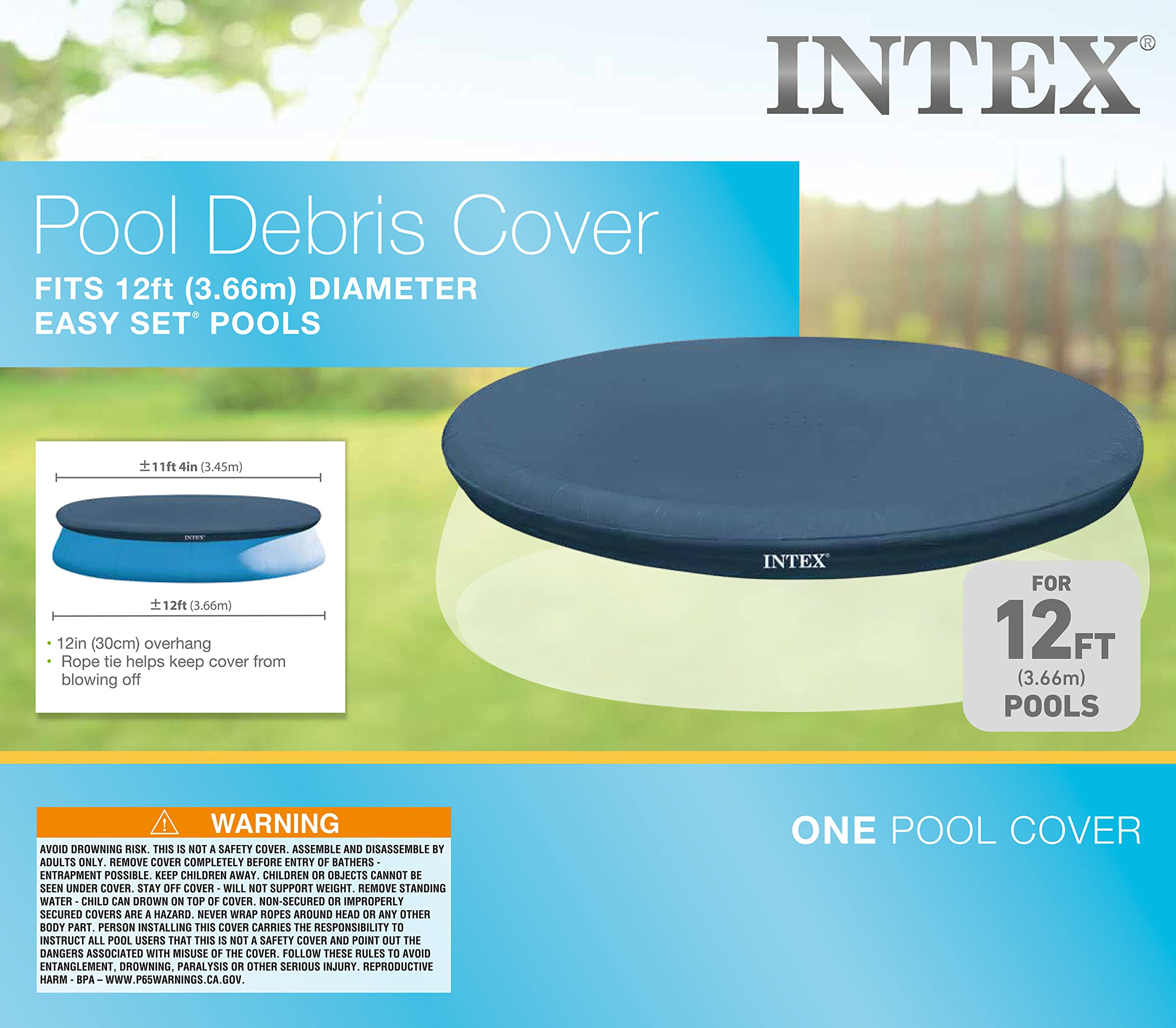 INTEX 28022E Pool Cover: For 12ft Round Easy Set Pools � Includes Rope Tie � Drain Holes � 12in Overhang � Snug Fit  - Very Good