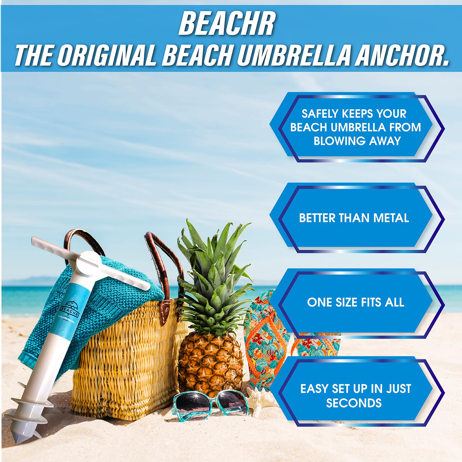 Beachr Beach Umbrella Sand Anchor | Outdoor Umbrella Base with Ground Anchor Screw | Ideal for Sun Protection, Shade, Strong Winds | Universal & One Size Fits All  - Like New