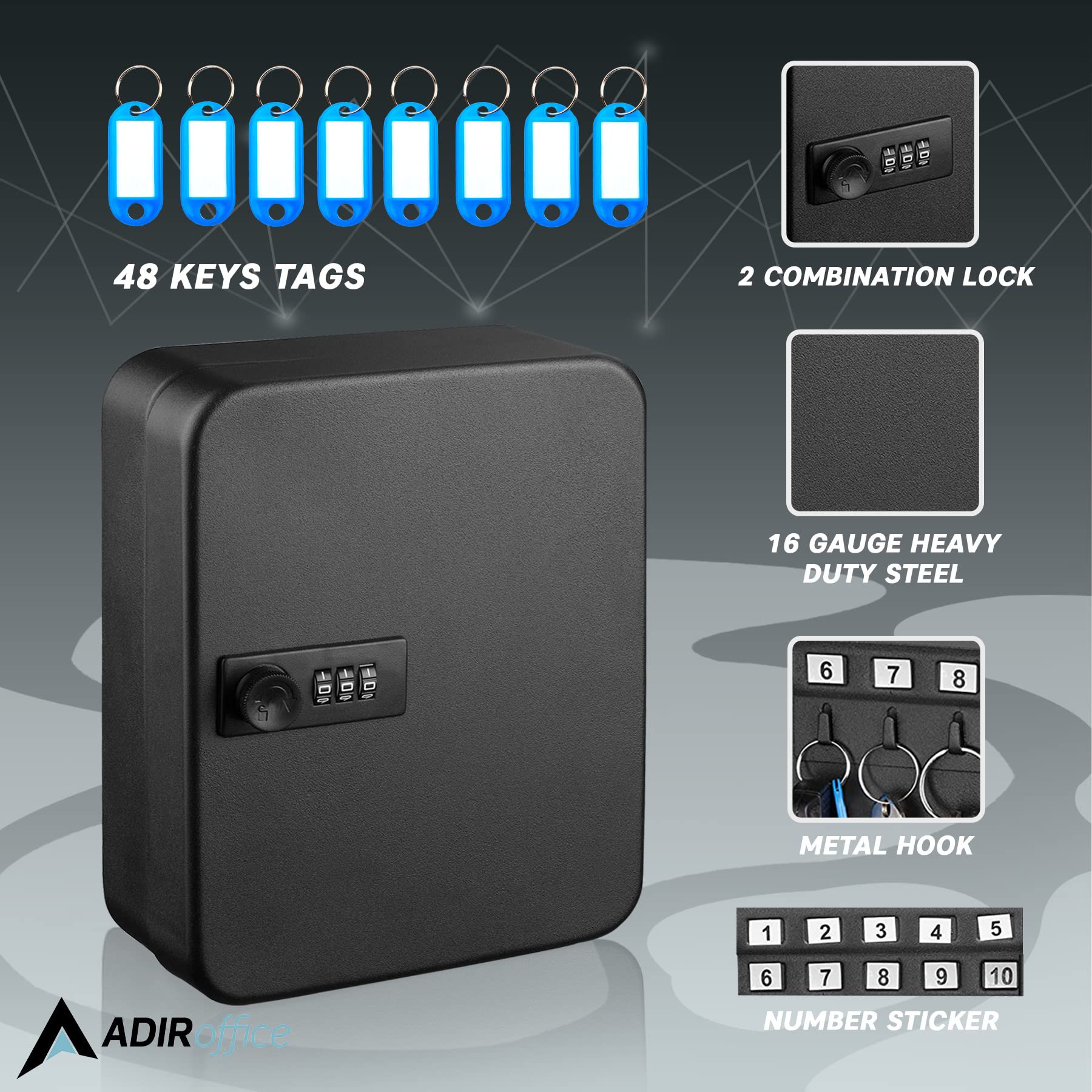 AdirOffice Secured 40 Key Cabinet with Combination Lock - Holds 40 Keys  - Like New