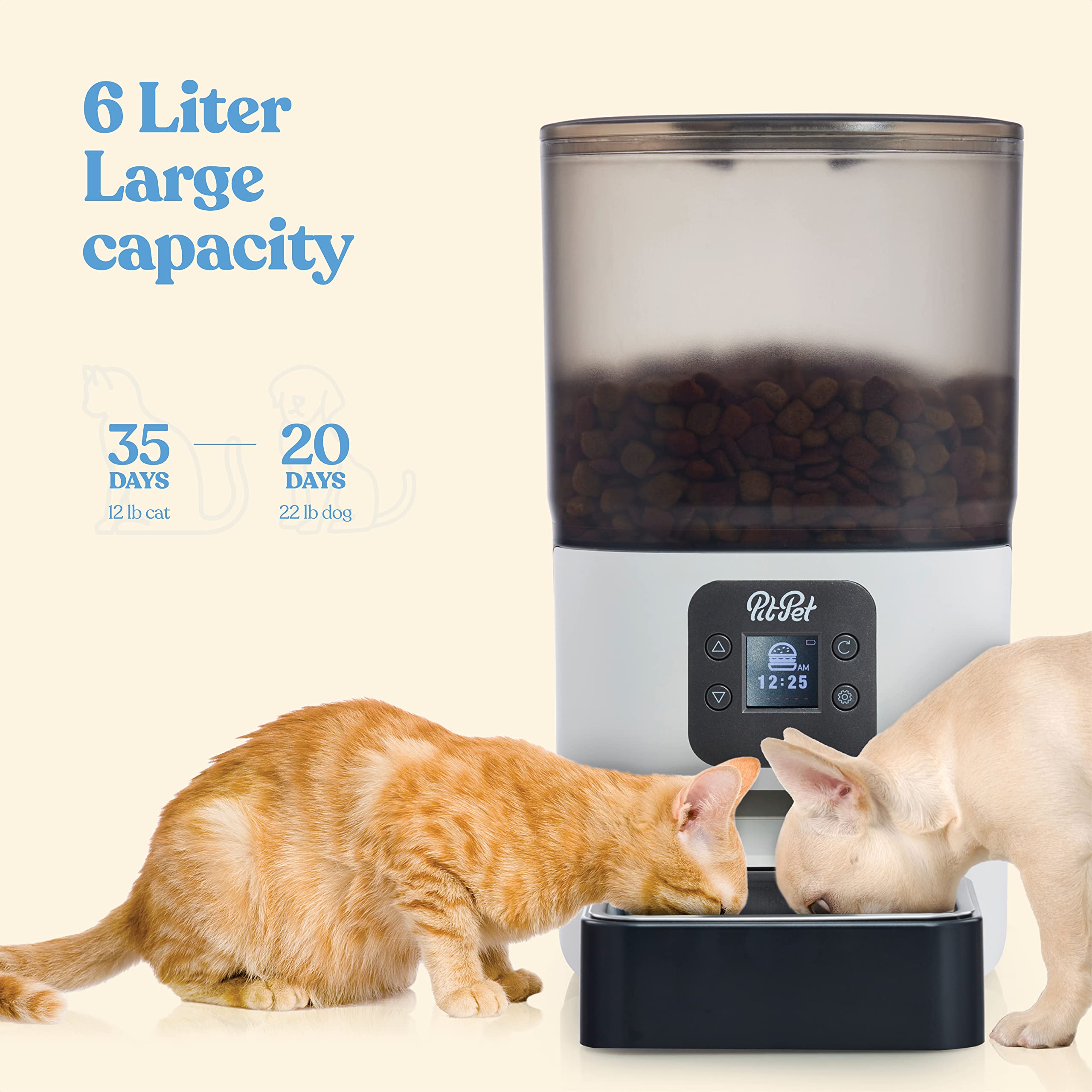 Smart Automatic Cat Feeder - 6-L Reliable Automatic Cat Food Dispenser with Display LCD Screen for Easy Set Up -Portion Control Automatic Dog Feeder  - Like New