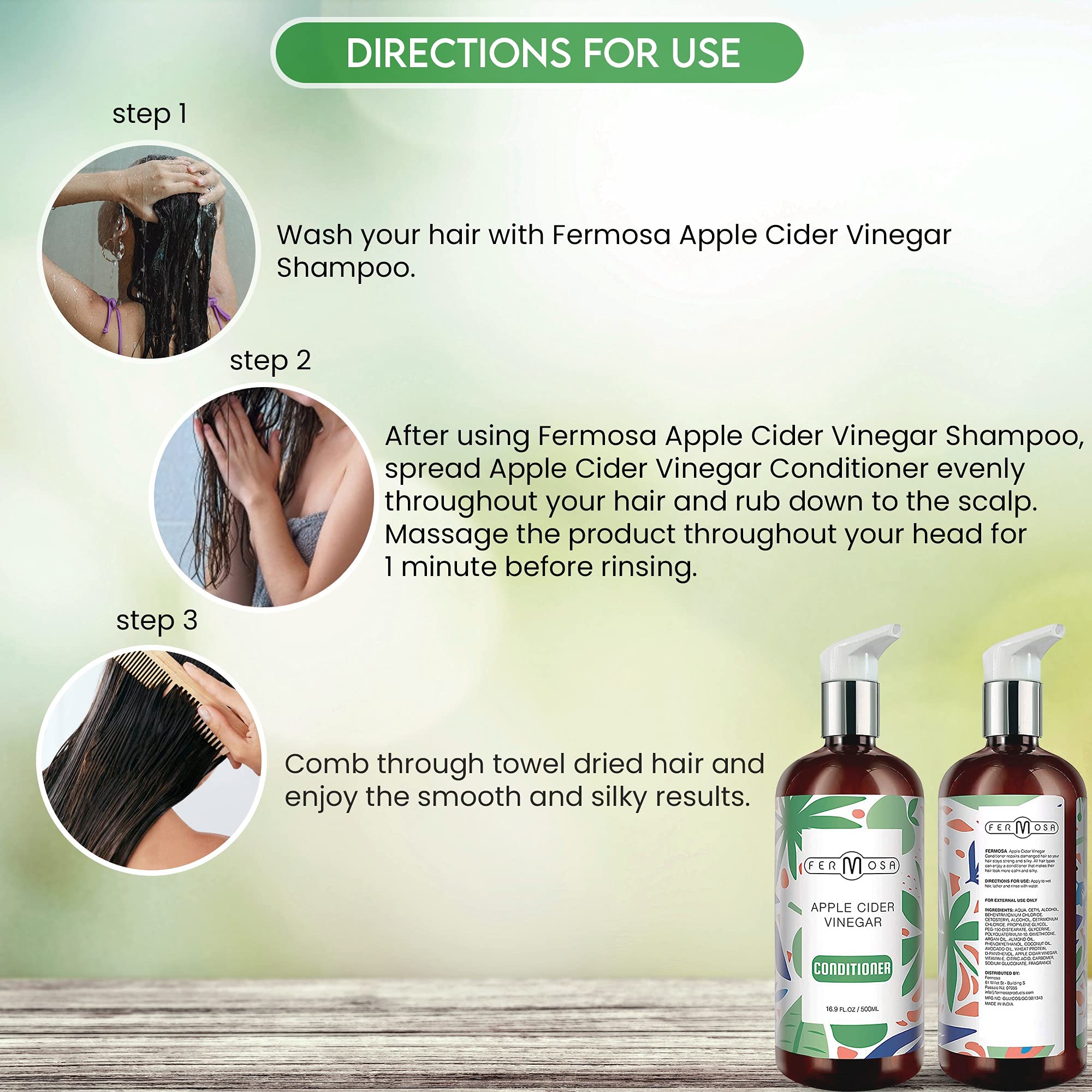 Fermosa Apple Cider Vinegar Conditioner - Moisturizing & Soothing Scalp Treatment, Anti Dandruff, Reduces Itchiness & Frizz, Adds Shine & Volume, Sulfate Free, 16.9oz/500ml