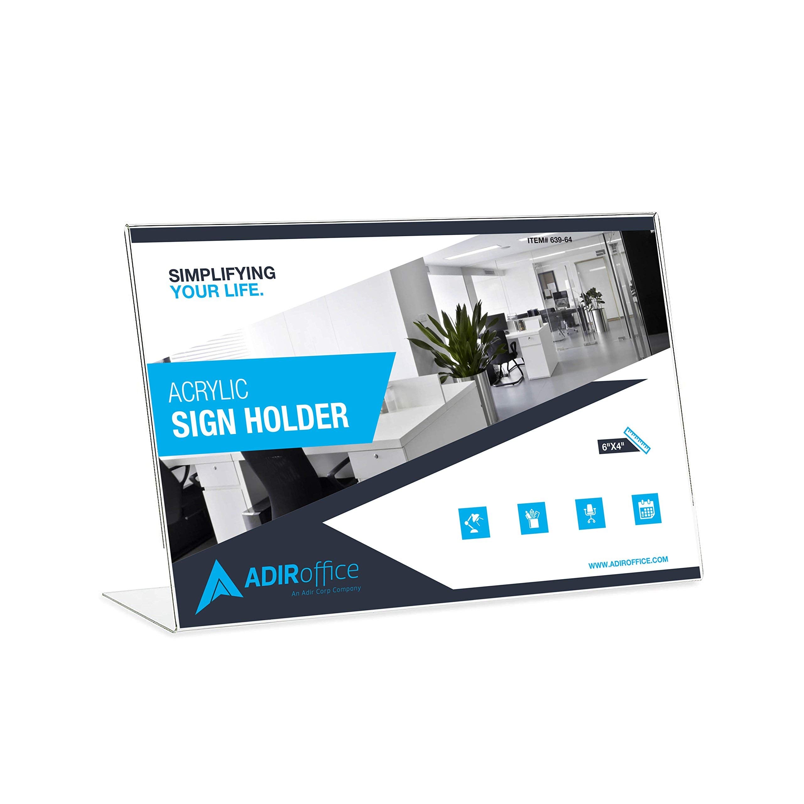 Adir Slant-Back Photo-Sign Holder Ad Frame � Side Insert � Clear Acrylic (3 Pack, 6x4 Landscape)  - Like New