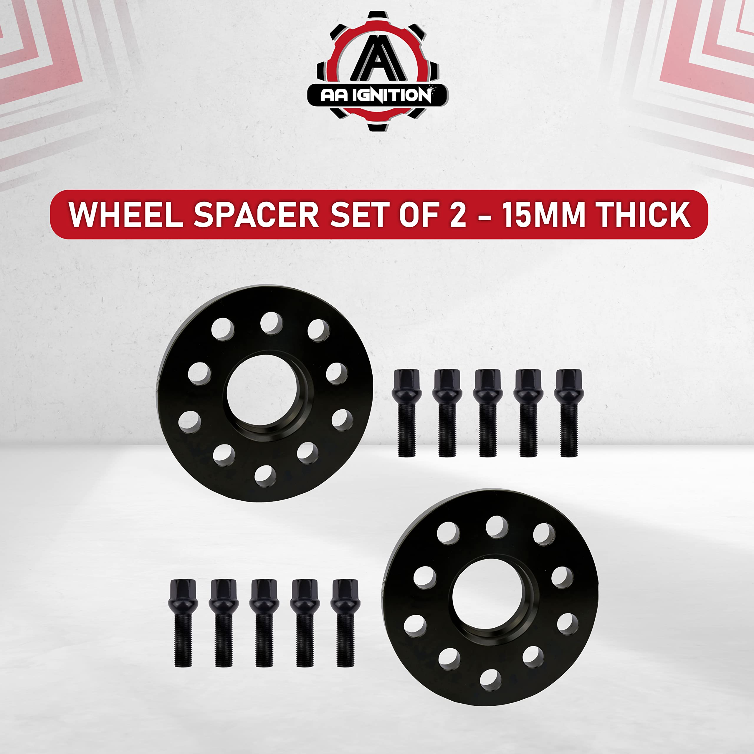 Wheel Spacer Set of 2-5x100 Pattern - 5x112mm Hub Centric 57.1mm Bore - M14 x 1.5 Studs 15mm Thick - Compatible with Audi and Volkswagen - A3, A4, A5, Golf, GTI, Jetta, Passat, Tiguan, Bettle  - Like New