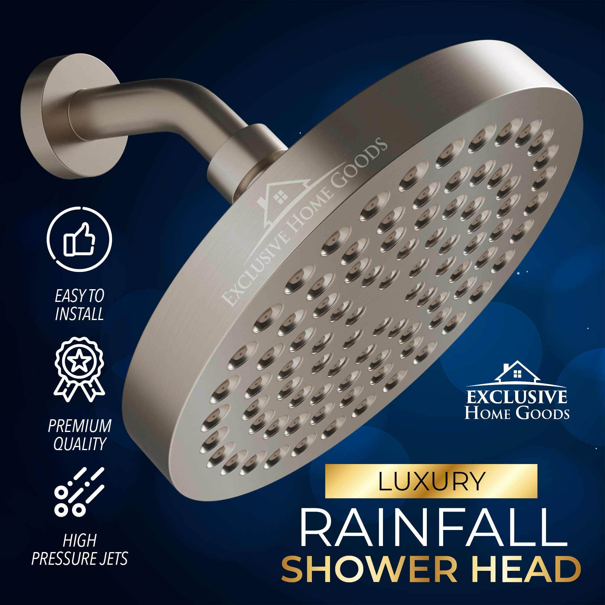 Heatsistence-Rainfall Shower Head - 6" High Pressure Shower Heads - 1.8 GPM Shower Heads with Anti-Clog 90 Rubber Jets - 360� Rotation Adjustable Shower Head - Rustproof Bathroom Shower Head  - Like New