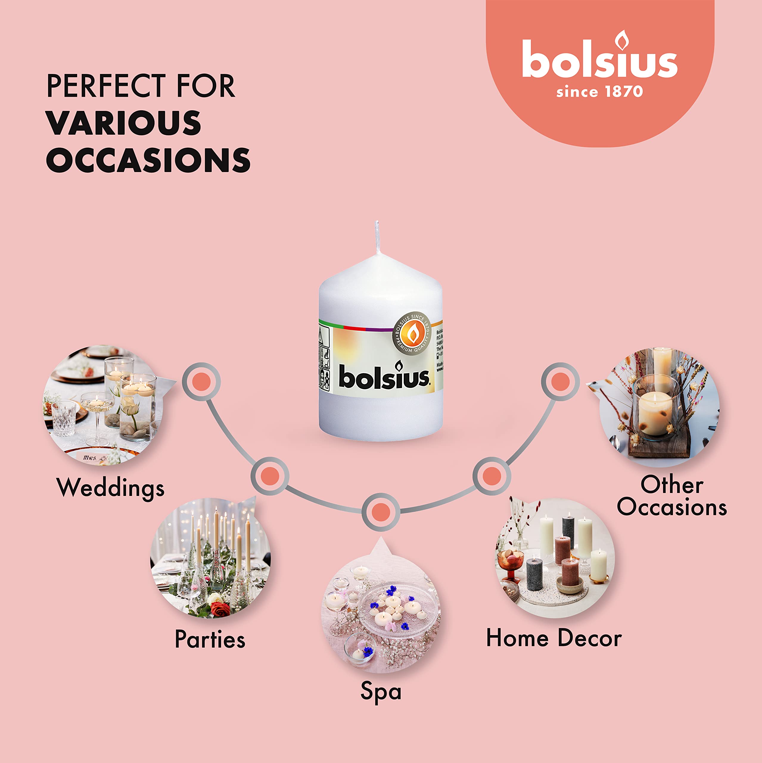 BOLSIUS 10 Pillar Candles - 2.25 x 3.25 Inches - Premium European Quality - Individually Wrapped  - Acceptable