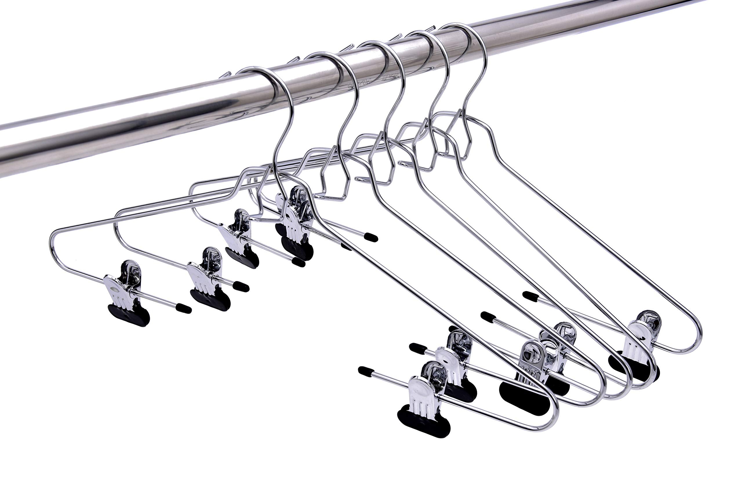 6 Quality Add-On Skirt Blouse Hanger Heavy-Duty Add-On Skirt Hangers with Clips, Multi Stackable Add on Hangers, Adjustable Wide Clip Pants Hanger, Chrome  - Like New