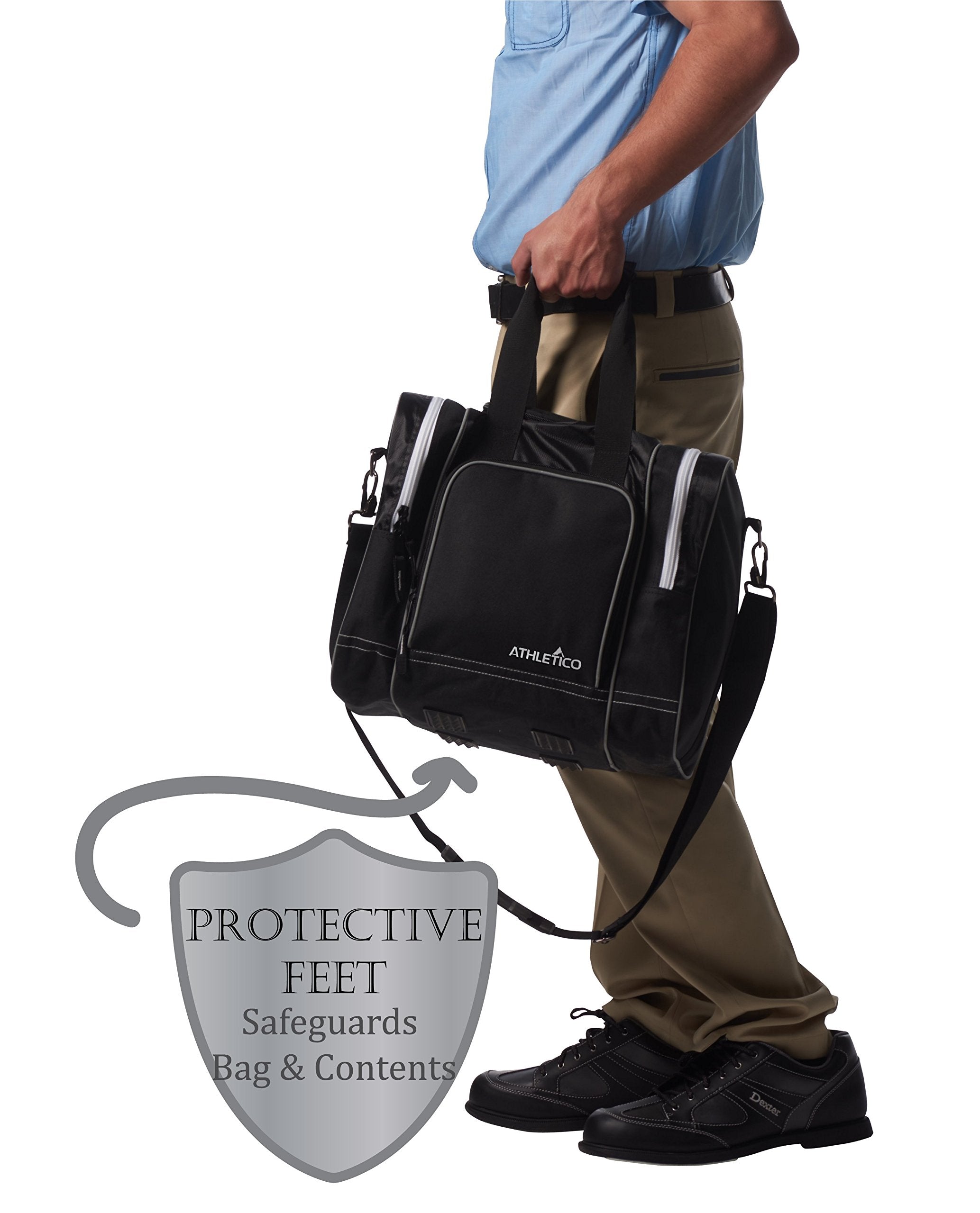 Athletico Bowling Bag for Single Ball - Single Ball Tote Bag With Padded Ball Holder - Fits a Single Pair of Bowling Shoes Up to Mens Size 14  - Good