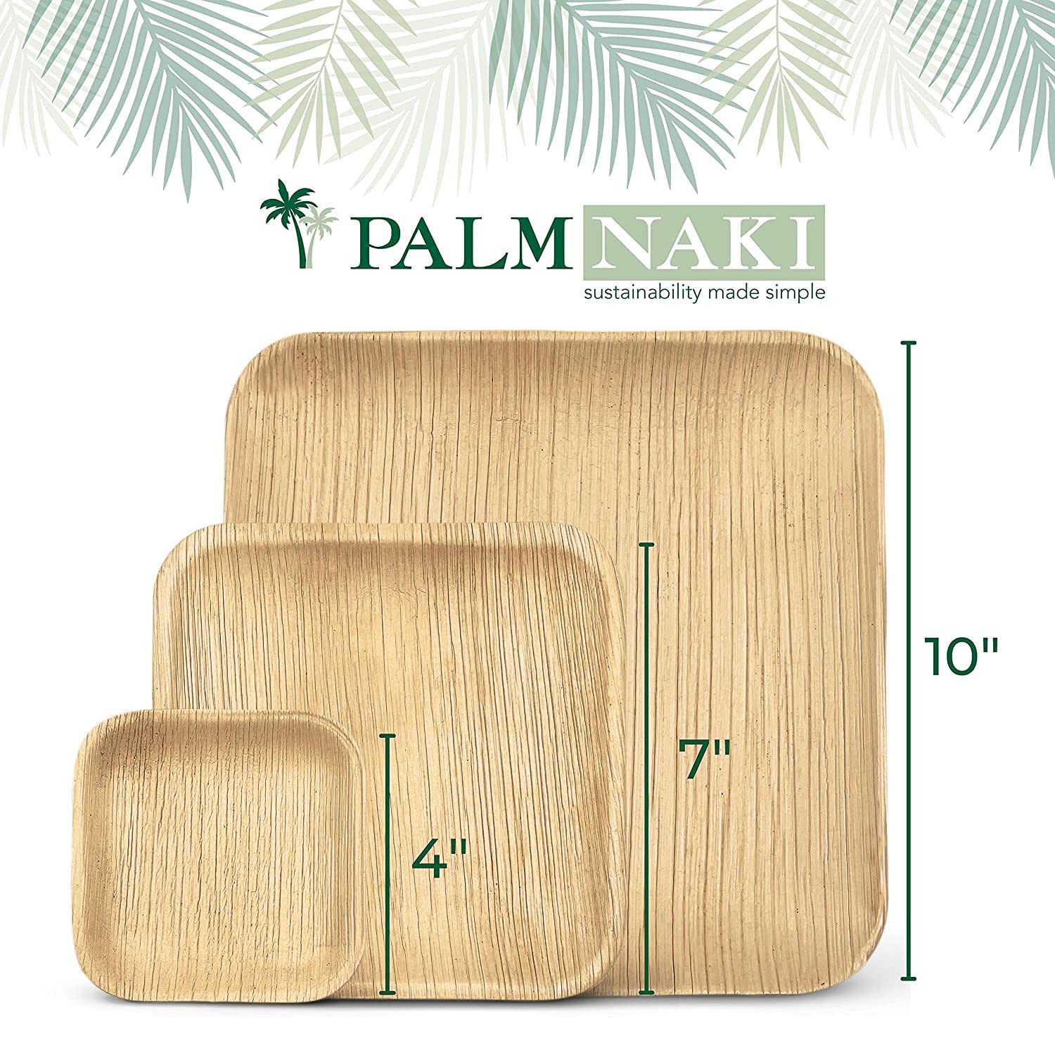 Palm Naki - Palm Leaf Disposable Plates and Matching Cutlery Value Bundle � 240 Square Plates, 10�, 7�, 4� Sets of 80 Each - with Birchwood Cutlery 120 Forks, 80 Spoons, 80 Knives  - Like New