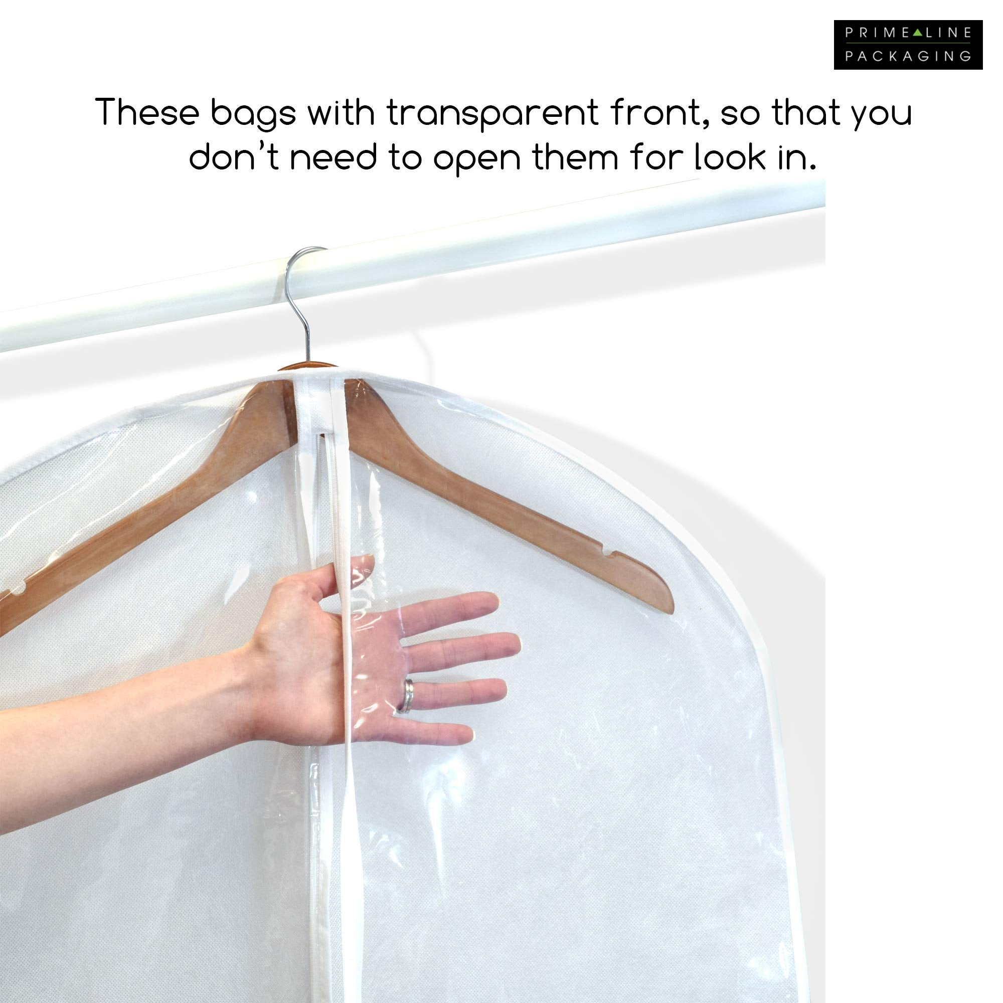 Prime Line Packaging Breathable Hanging Garment Bags with Clear Front, Suit Bags for Travel and Storage, Garment Cover for Clothes, Dresses and Suits 6 Pcs. 24x48  - Like New