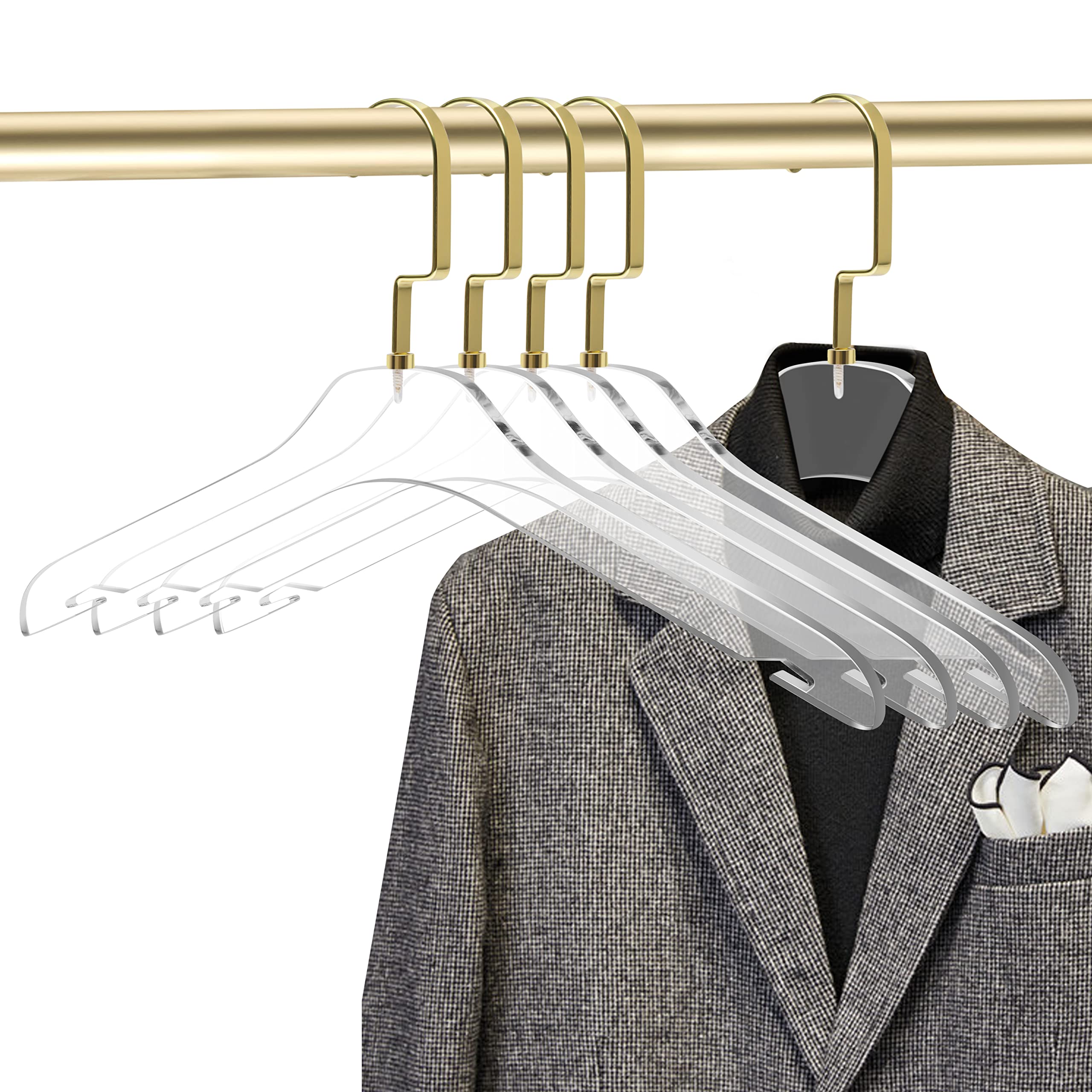 Quality Clear Acrylic Clothing Hangers – Stylish Clothes Hanger with Silver or Gold Hooks - Coat Hanger for Dress, Suit - Closet Organizer Adult Hangers - Heavy Duty and Space Saving Cloth Hangers  - Like New