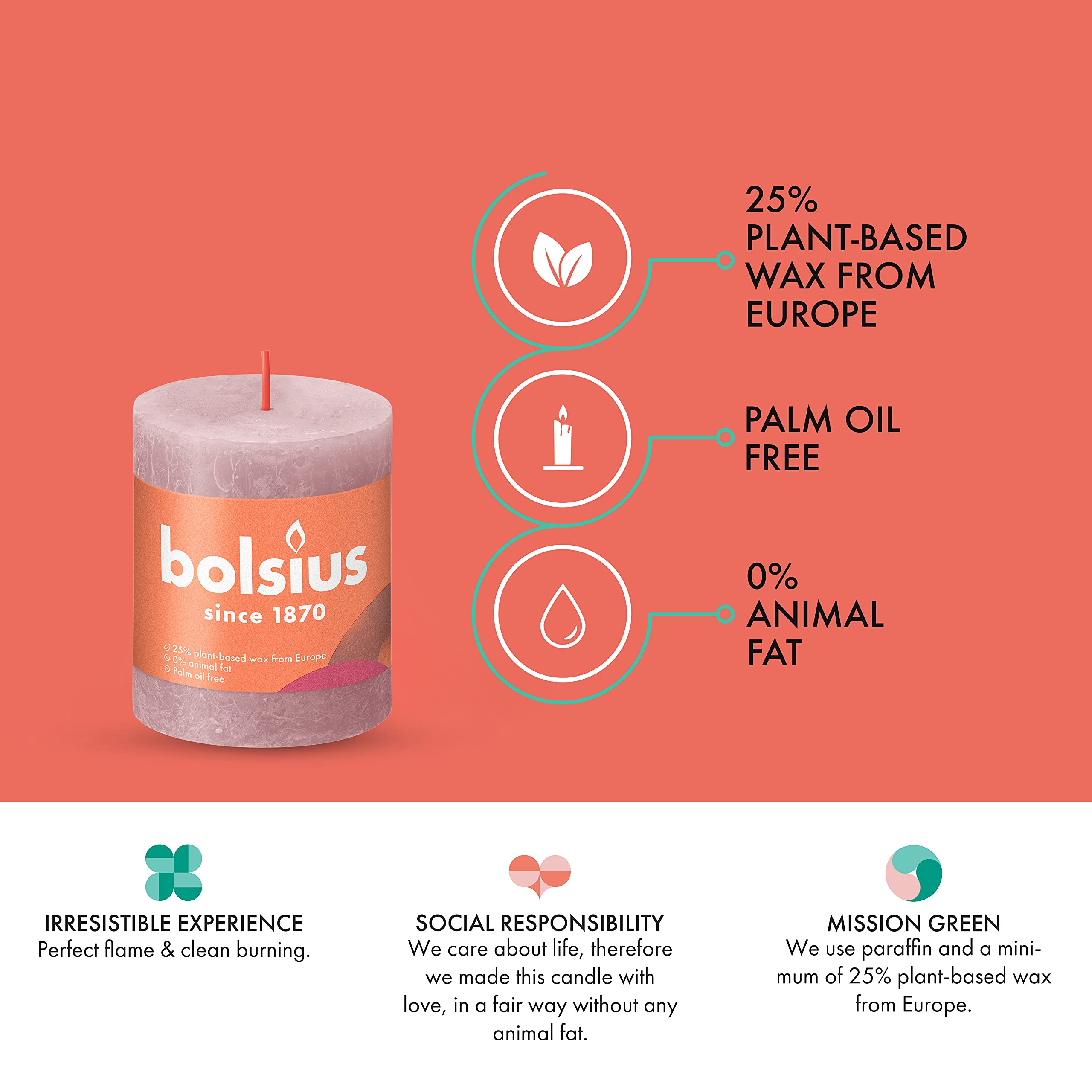 BOLSIUS Pillar Candles - Premium European Quality - Natural Eco-Friendly Plant-Based Wax - Unscented Dripless Smokeless 35 Hour Party and Wedding Candles  - Very Good