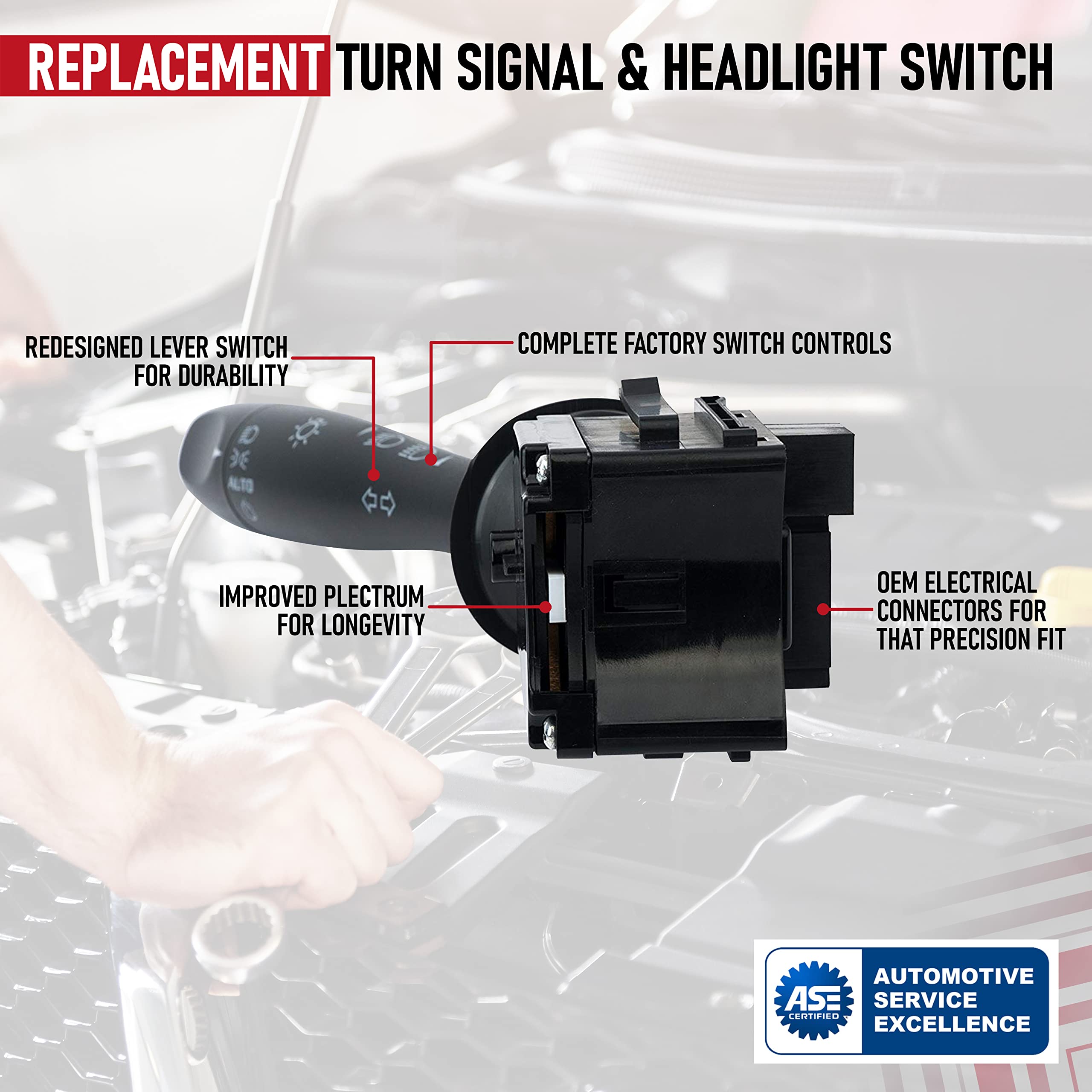 Headlamp Dimmer and Turn Signal Switch - Blinker Lever - Replaces D6253E, SW8004, 20940369 - Compatible with Chevy Malibu, Pontiac G6, Saturn Aura - 2006-2012 Model Years  - Very Good