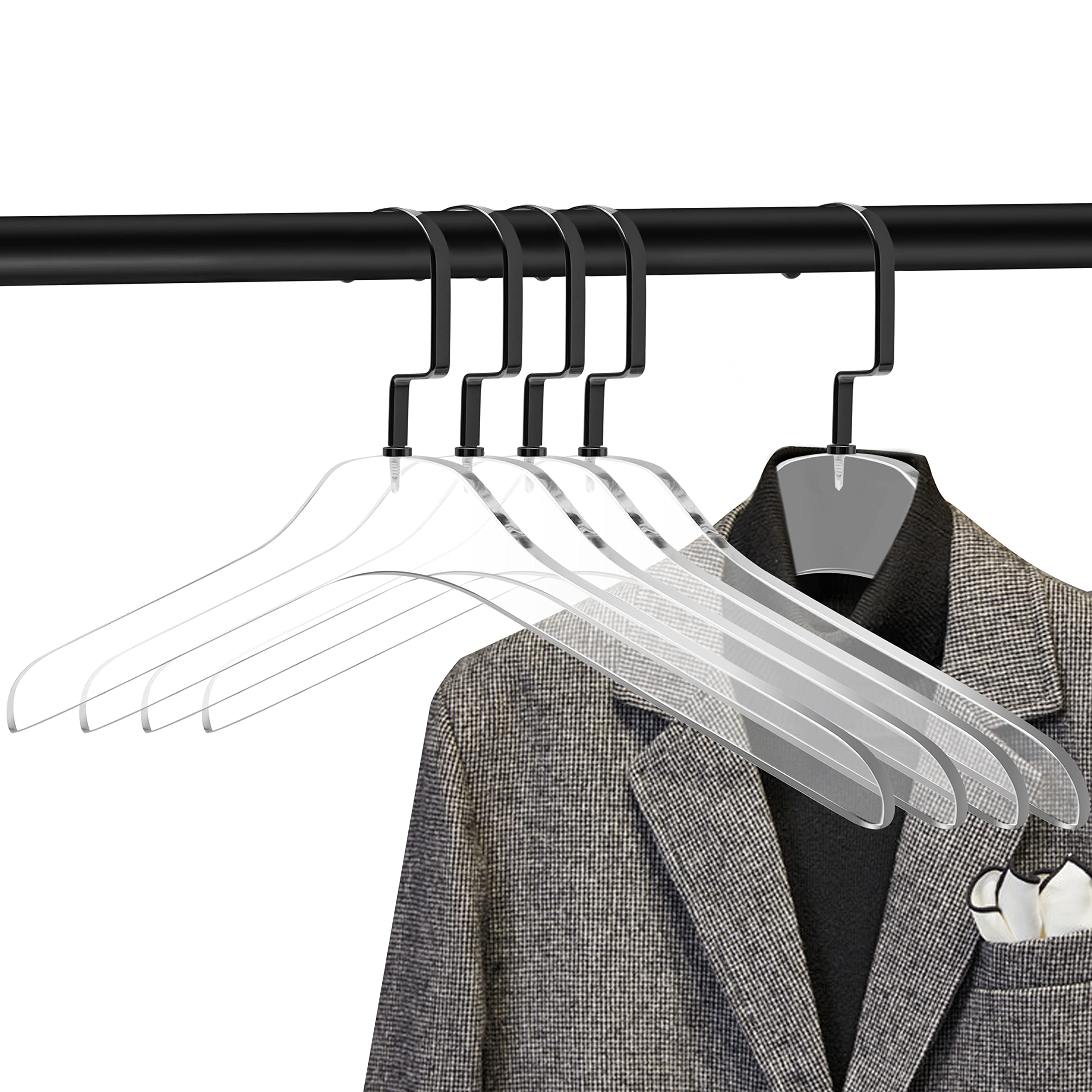 50 Quality Clear Acrylic Lucite Coat Suit Hangers, Stylish Clothes Hanger with Silver Hook - Coat Hanger for Dress, Suit - Closet Organizer Adult Hangers (Matte Silver, 50)  - Acceptable