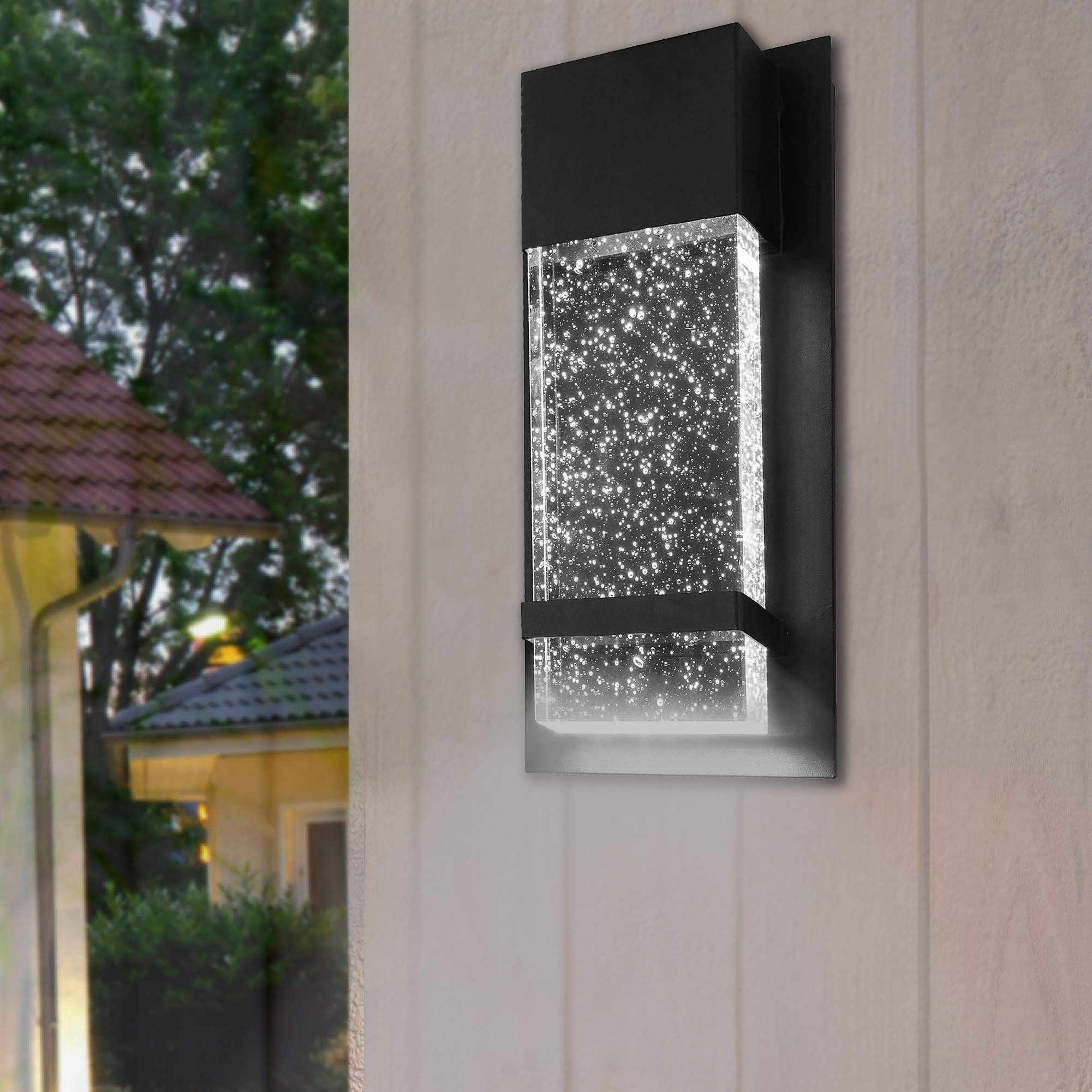 Wall Sconce by Ciata Lighting –Integrated LED Reflects Warm White Lighting Through Glass -Indoor/Outdoor Rectangular Wall Light Fixture –Modern & Stylish Sconce with Matte Black Finish  - Very Good